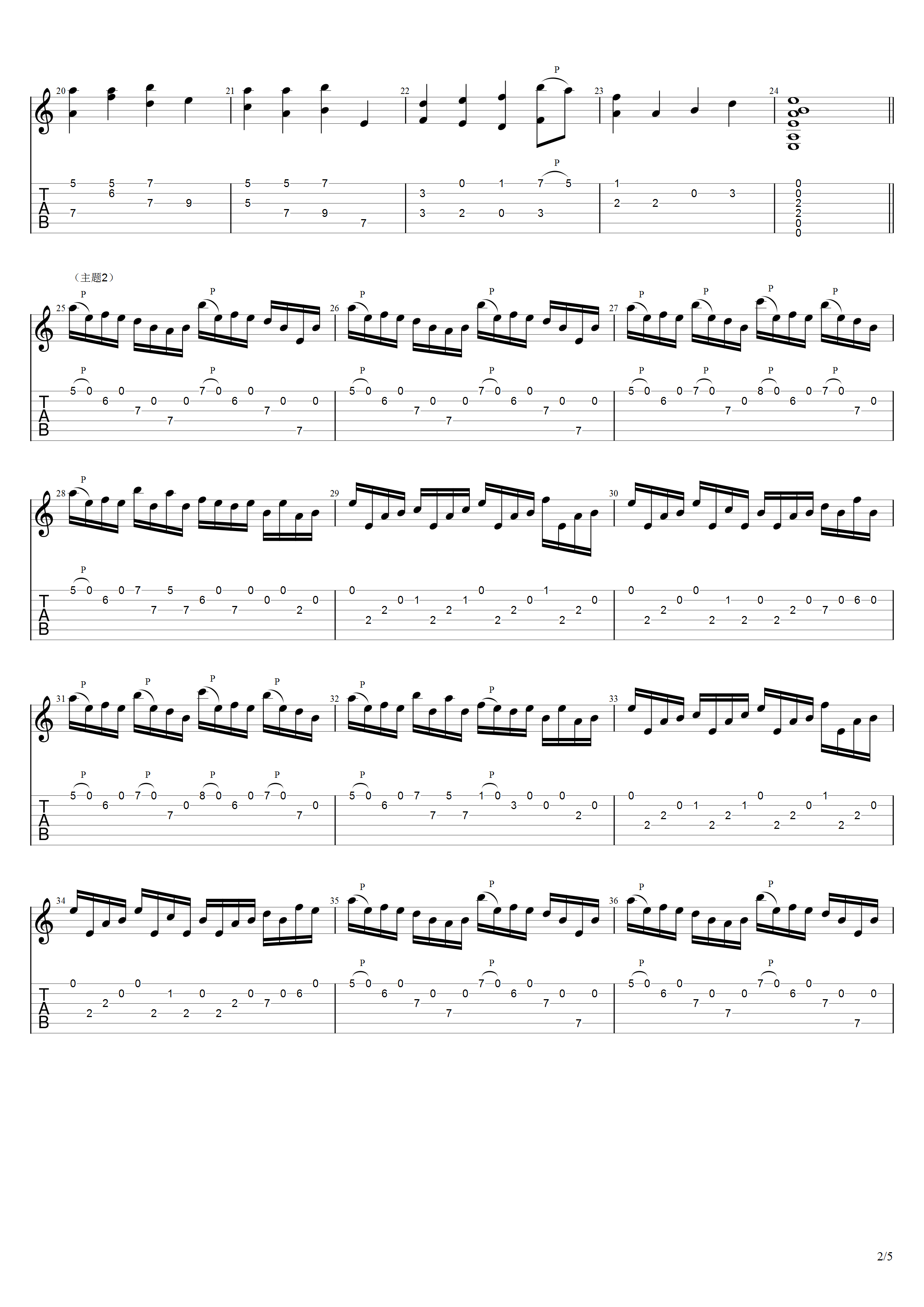 横尾幸弘《樱花主题变奏曲》吉他谱C调吉他指弹独奏谱_考级六级