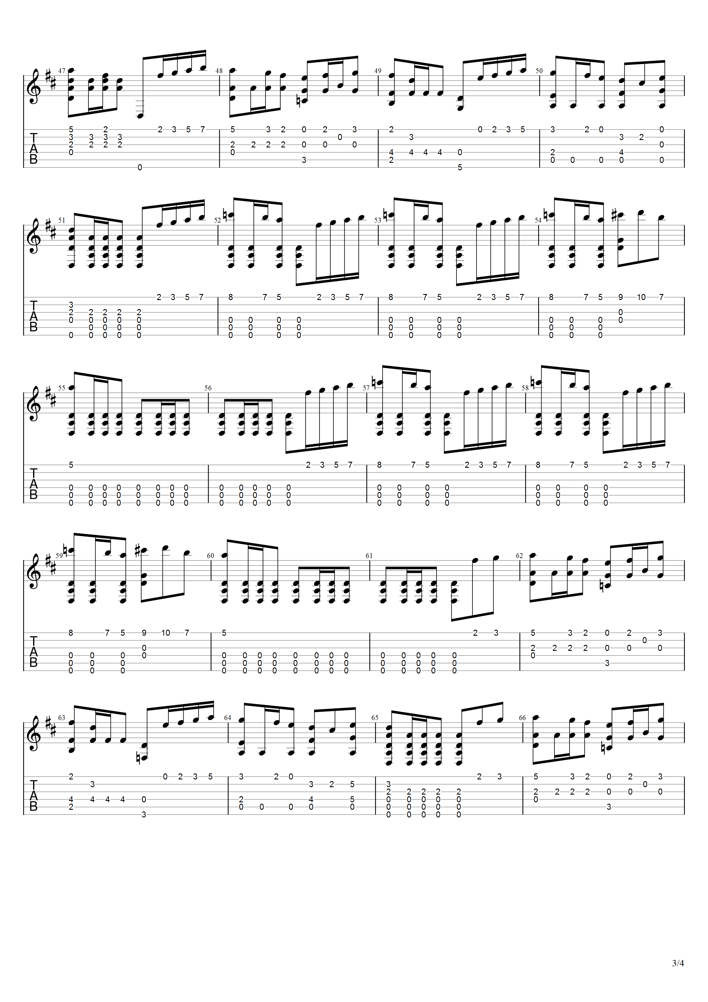 皮博《歌与舞》吉他谱D调吉他指弹独奏谱_考级八级