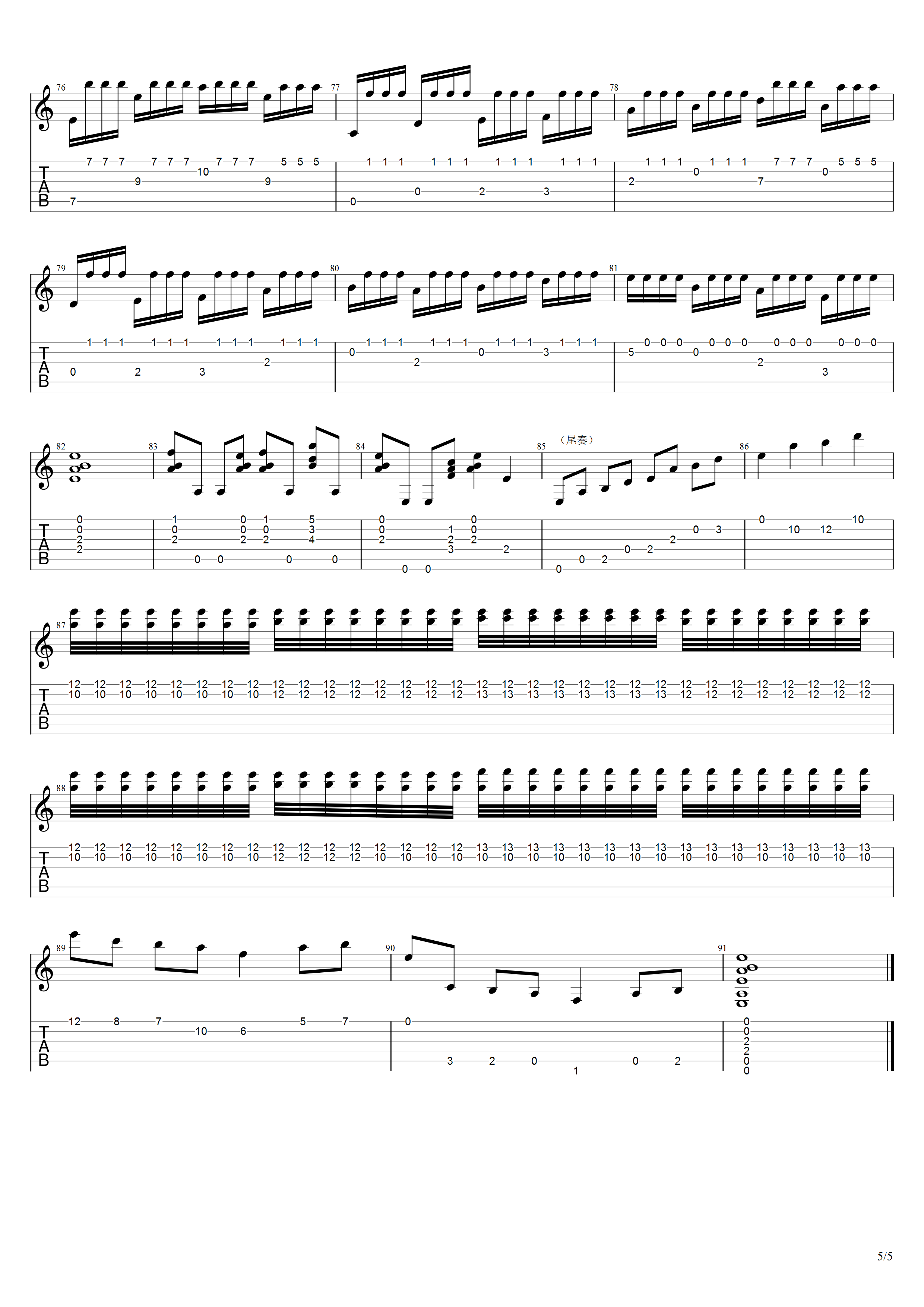 横尾幸弘《樱花主题变奏曲》吉他谱C调吉他指弹独奏谱_考级六级