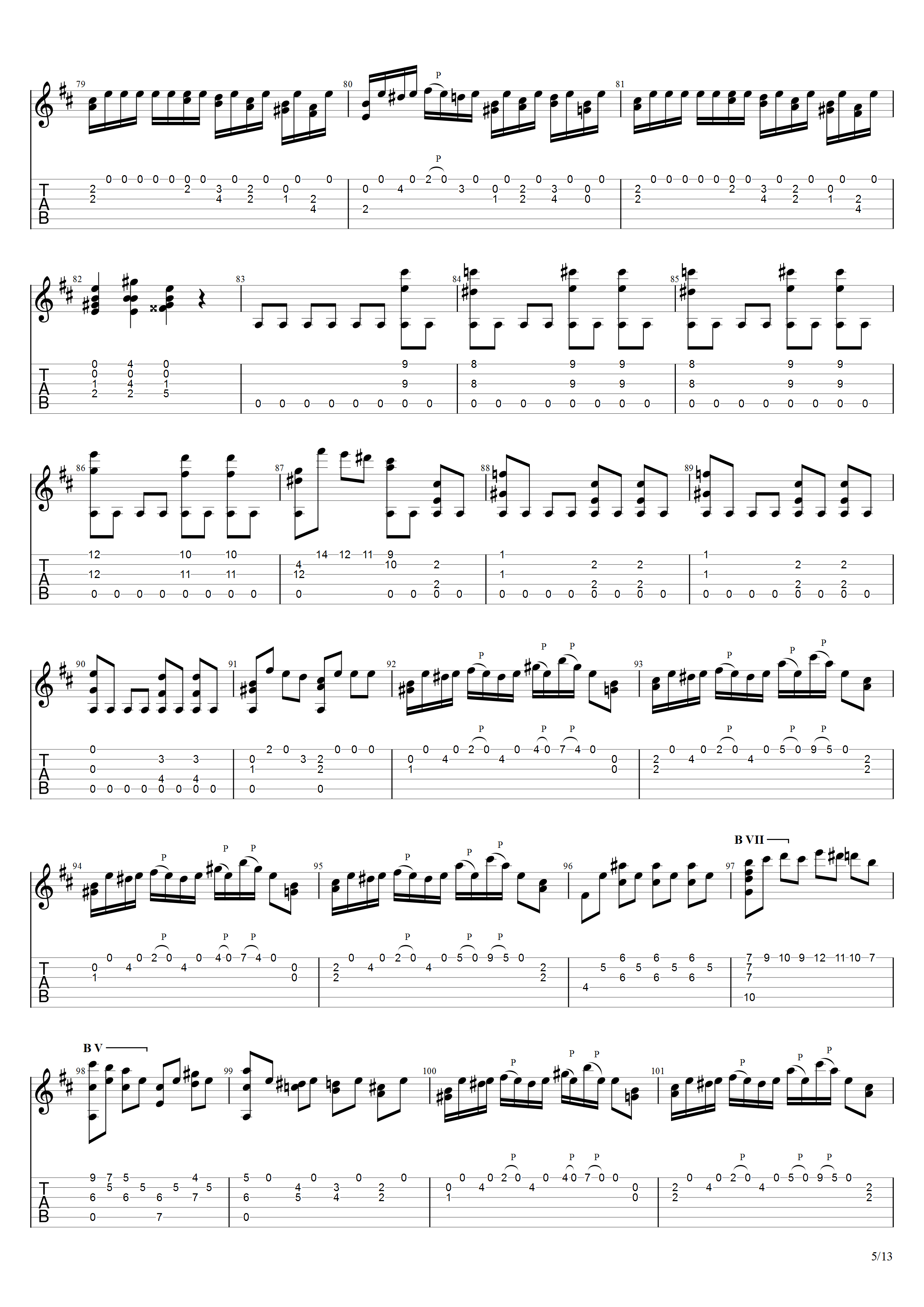 索尔《大独奏》吉他谱F调吉他指弹独奏谱_考级十级