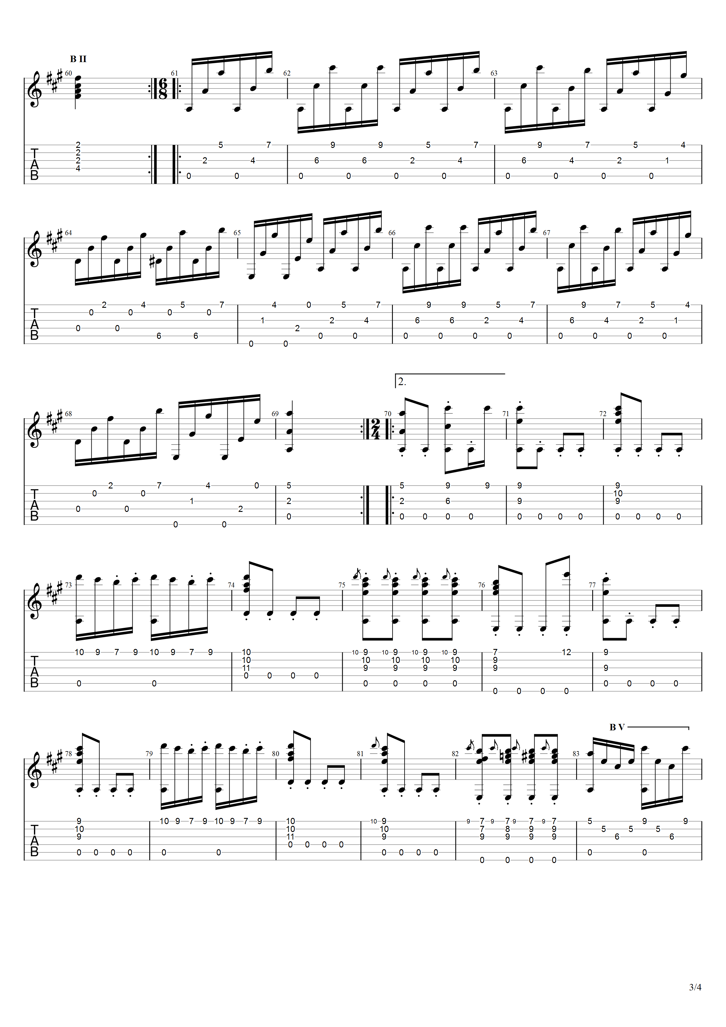 莫扎特《土耳其进行曲》吉他谱C调吉他指弹独奏谱