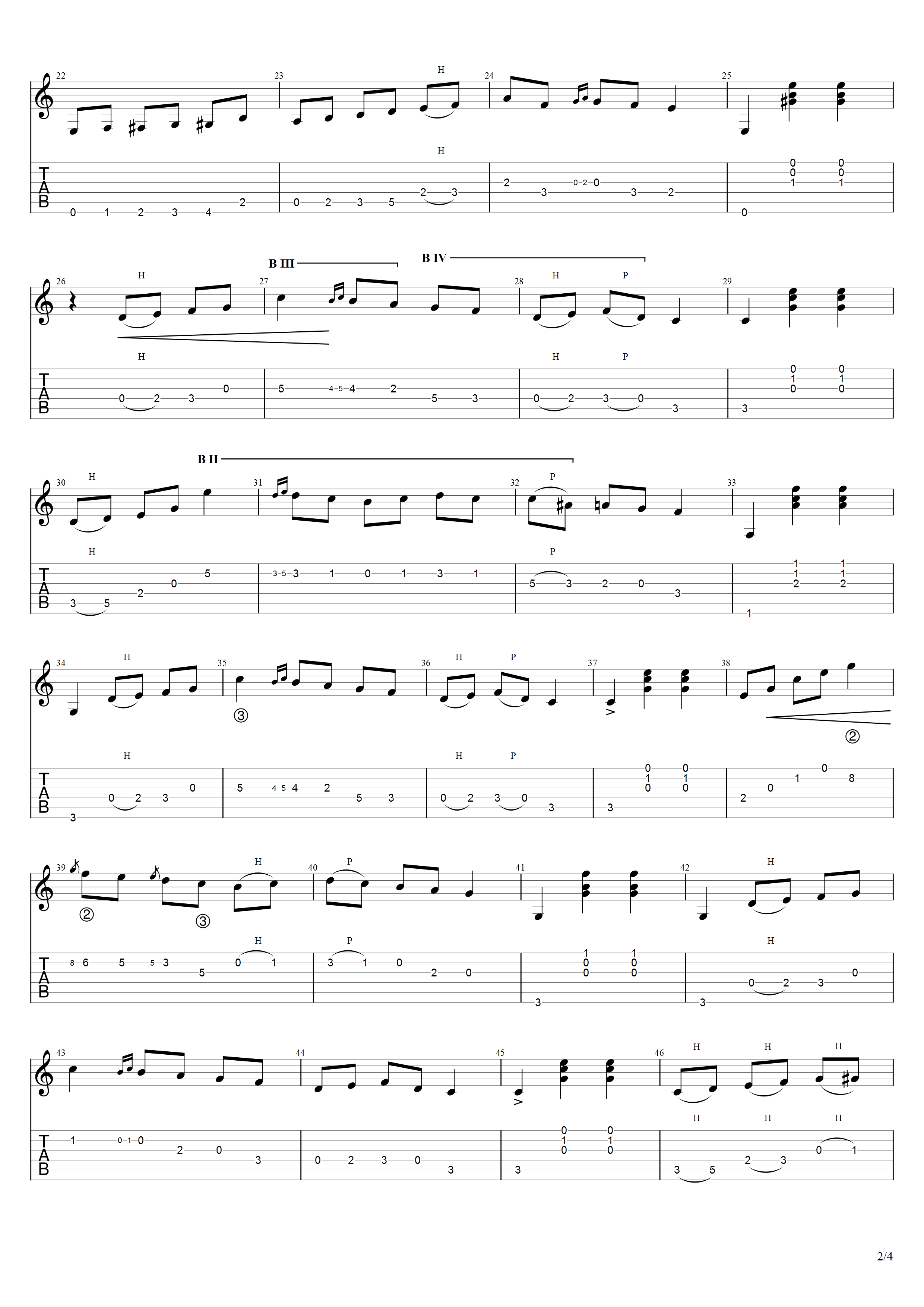 泰勒加《马拉奎那舞曲》吉他谱C调吉他指弹独奏谱_考级四级