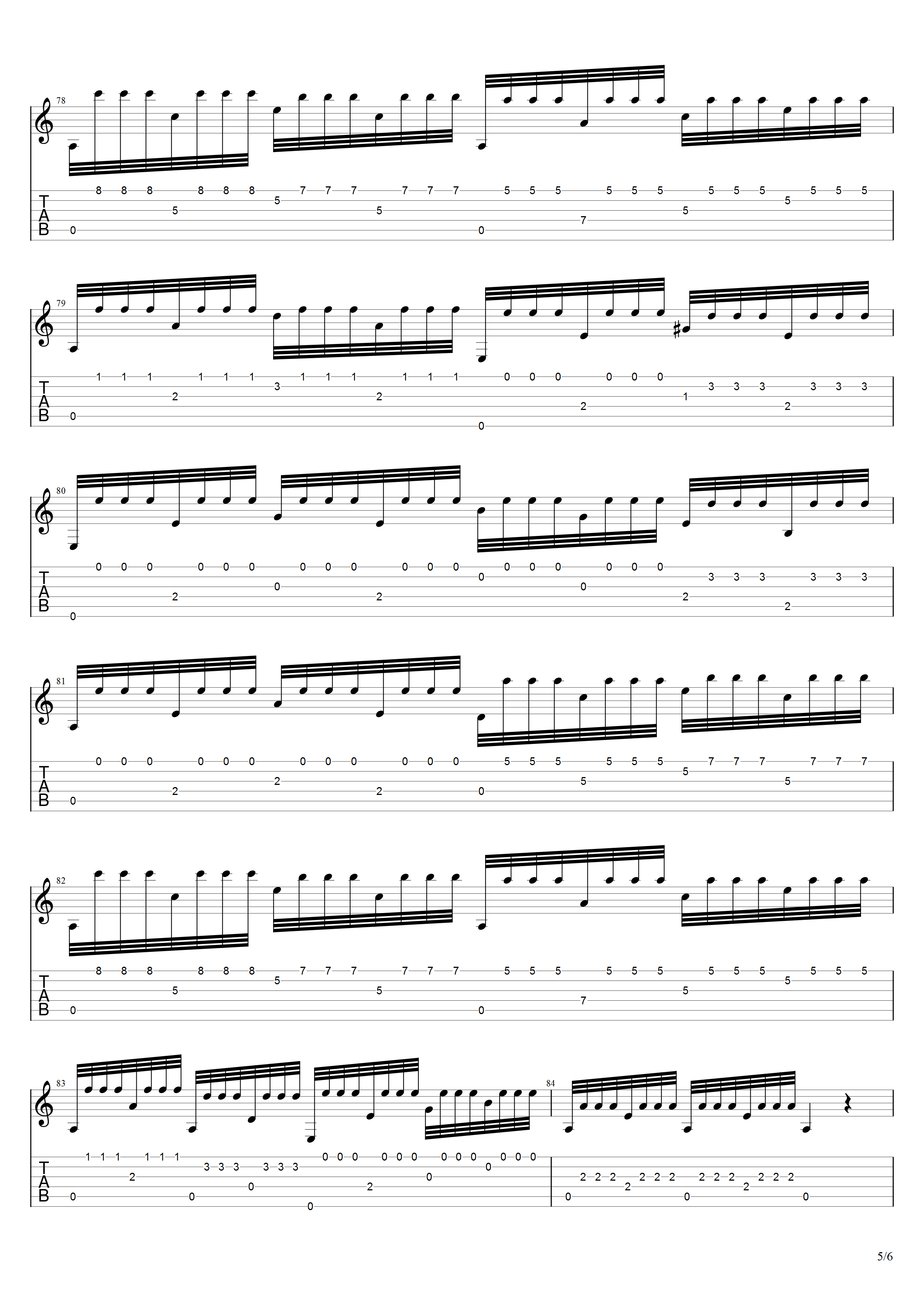 阿部保夫《荒城之月变奏曲》吉他谱C调吉他指弹独奏谱_考级八级