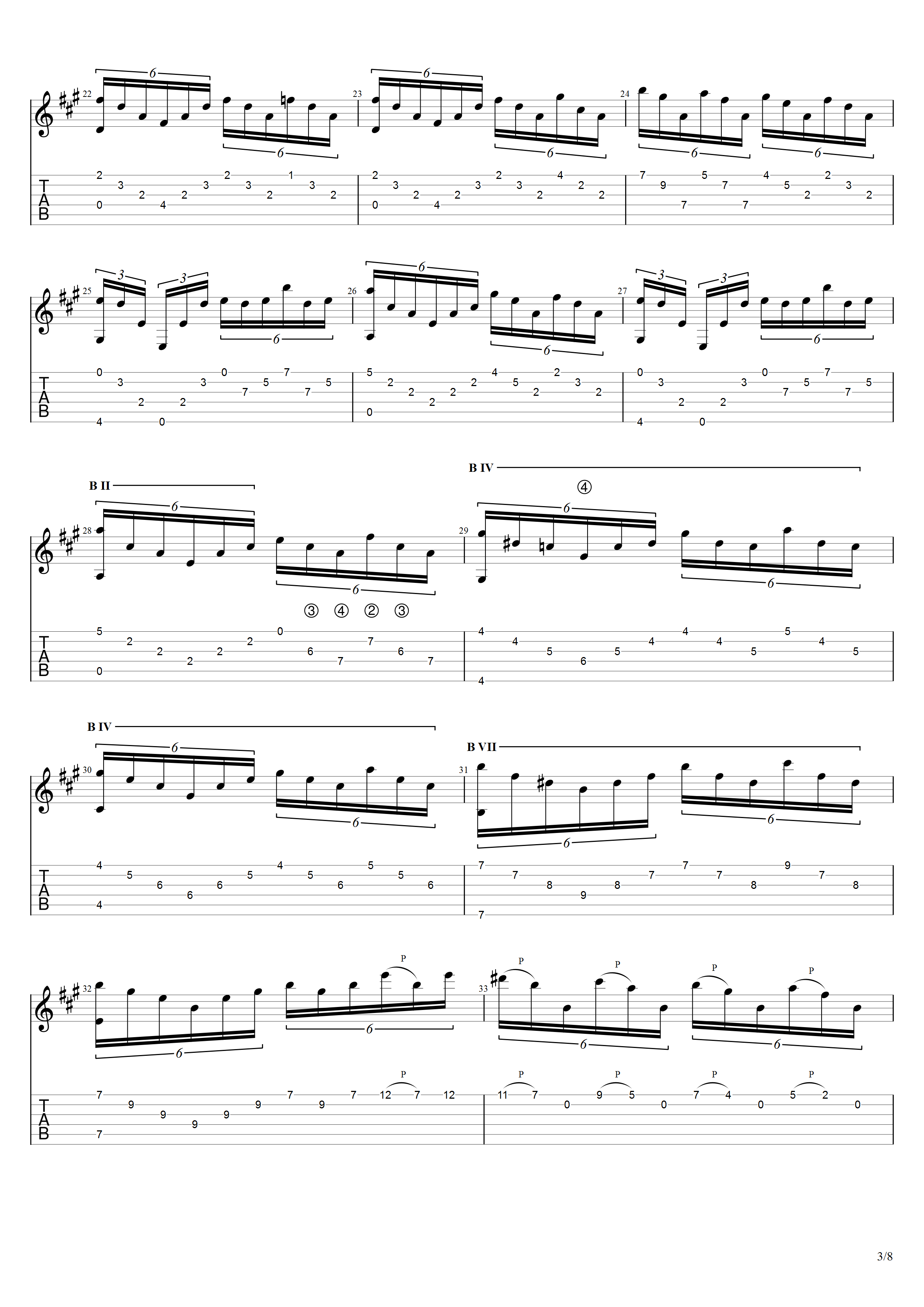 泰勒加《华丽练习曲》吉他谱A调吉他指弹独奏谱