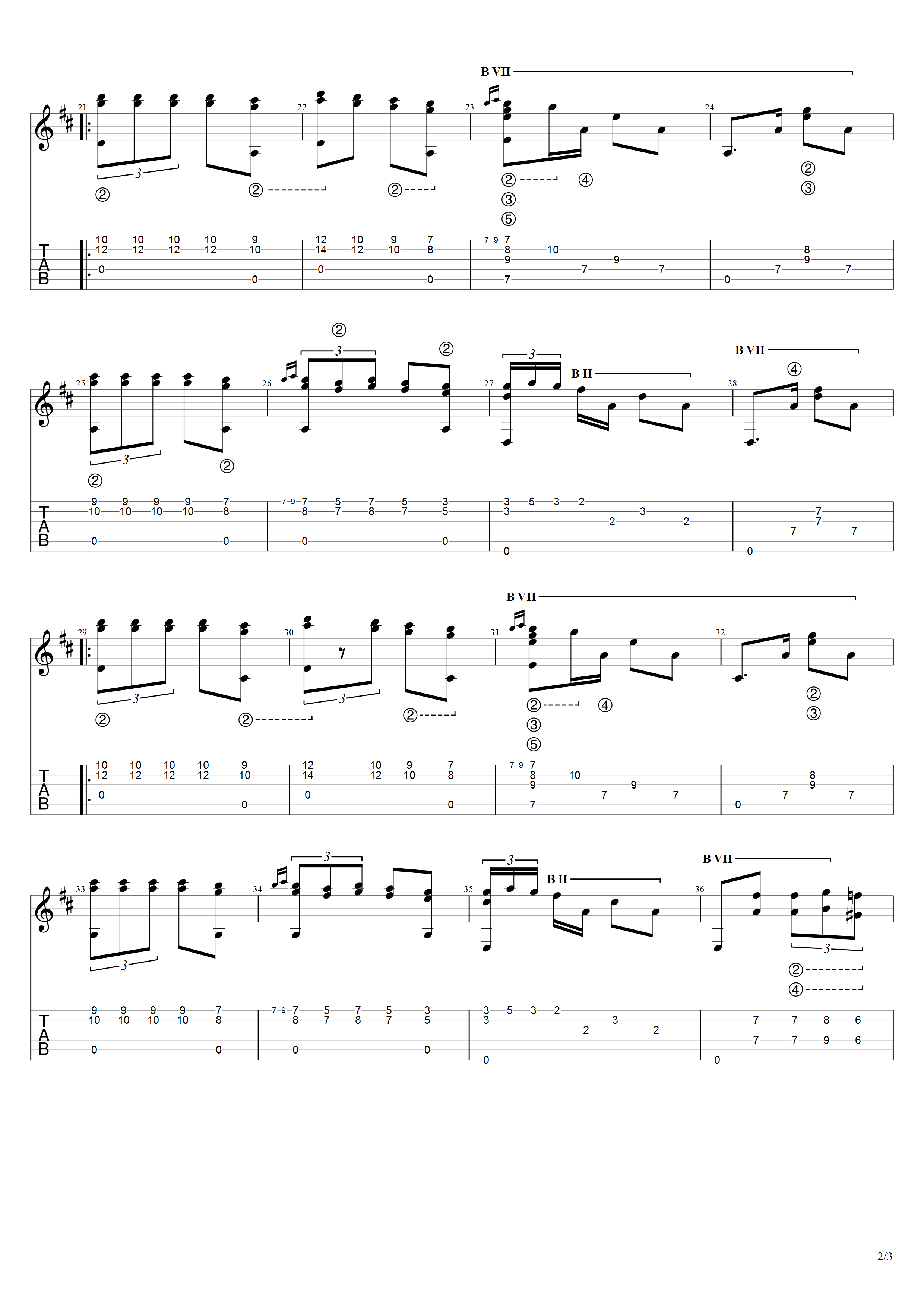 泰勒加《白鸽》吉他谱D调吉他指弹独奏谱_考级六级