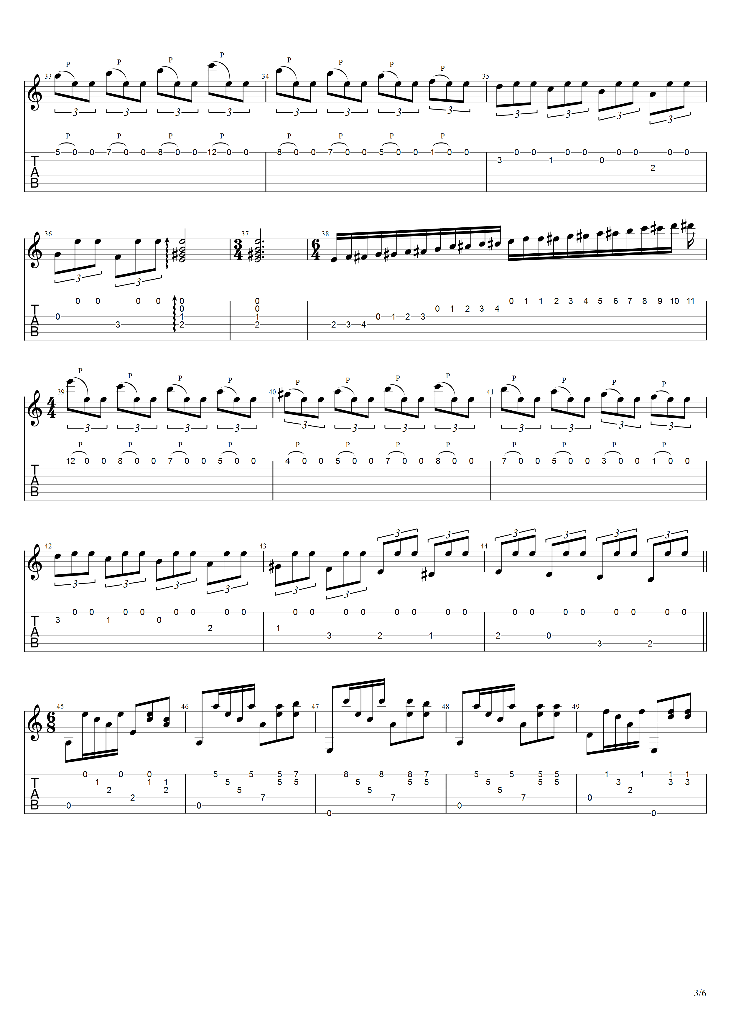 阿部保夫《荒城之月变奏曲》吉他谱C调吉他指弹独奏谱_考级八级