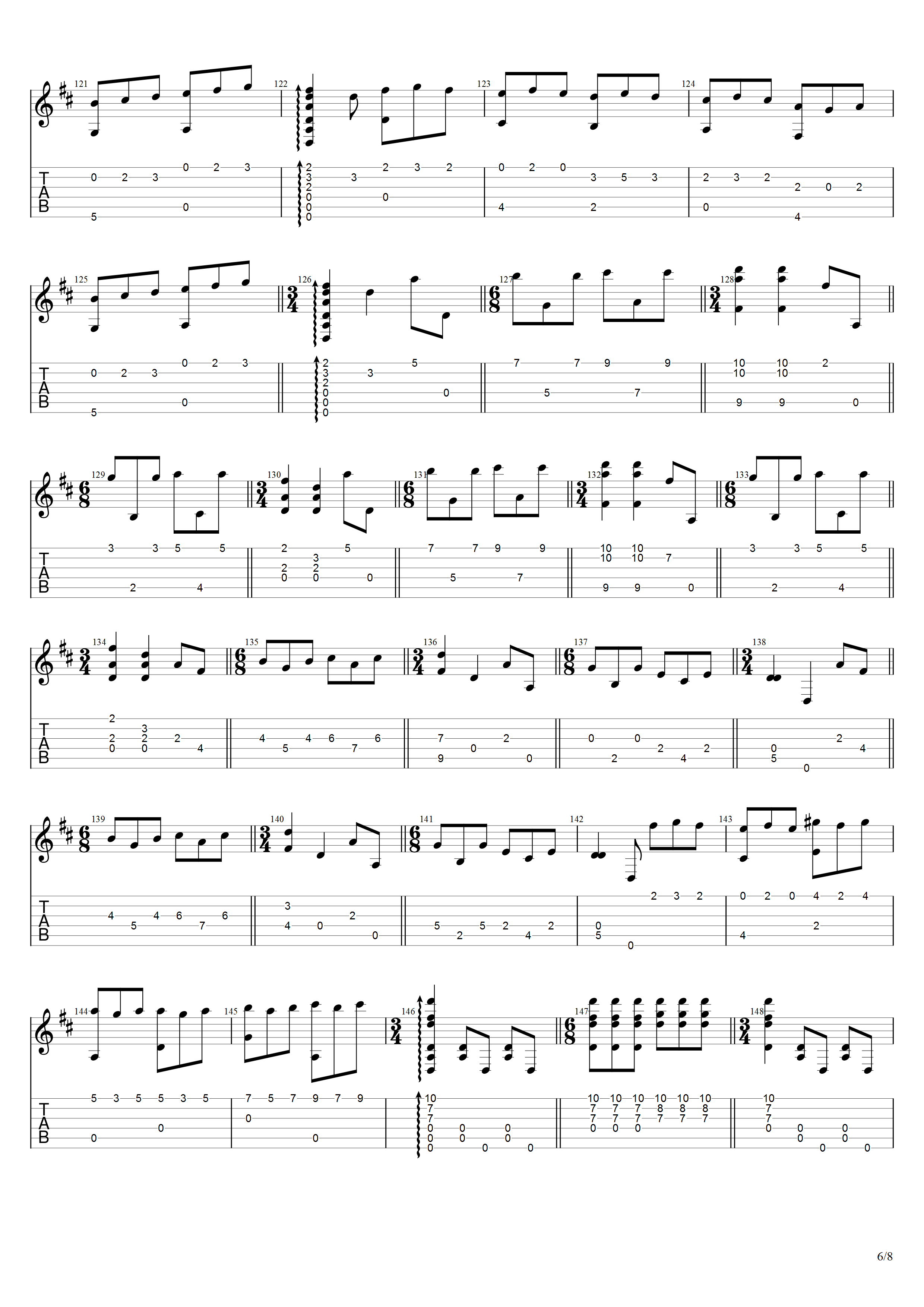 叶佩斯《卡那里欧斯舞曲》吉他谱D调吉他指弹独奏谱_考级八级