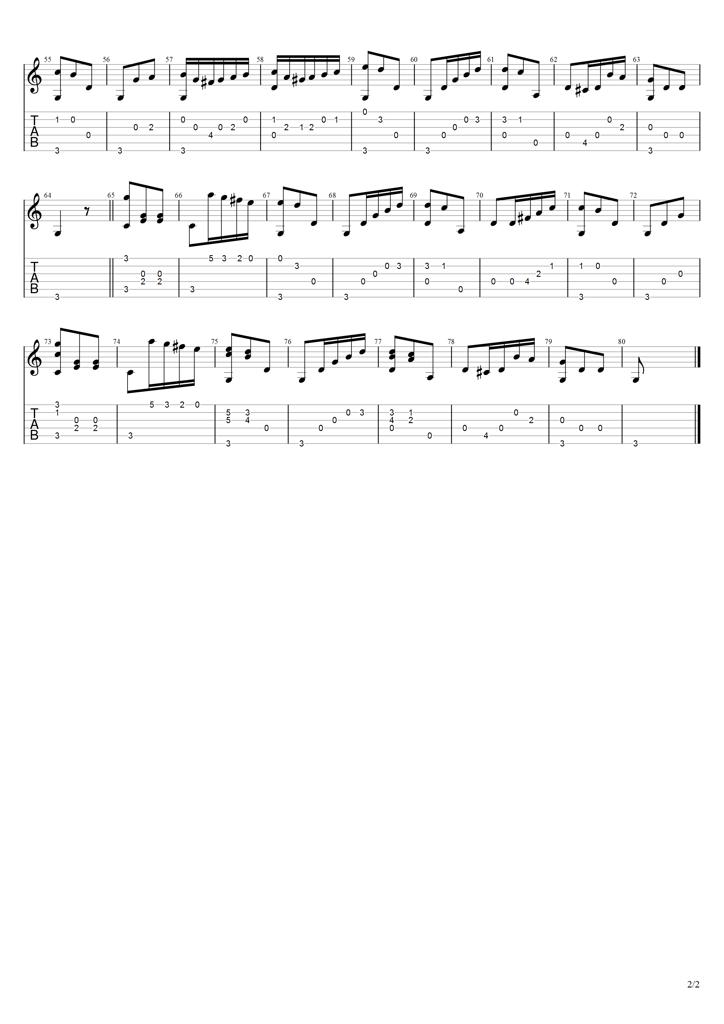 布尔纳德《星光华尔兹》吉他谱C调吉他指弹独奏谱