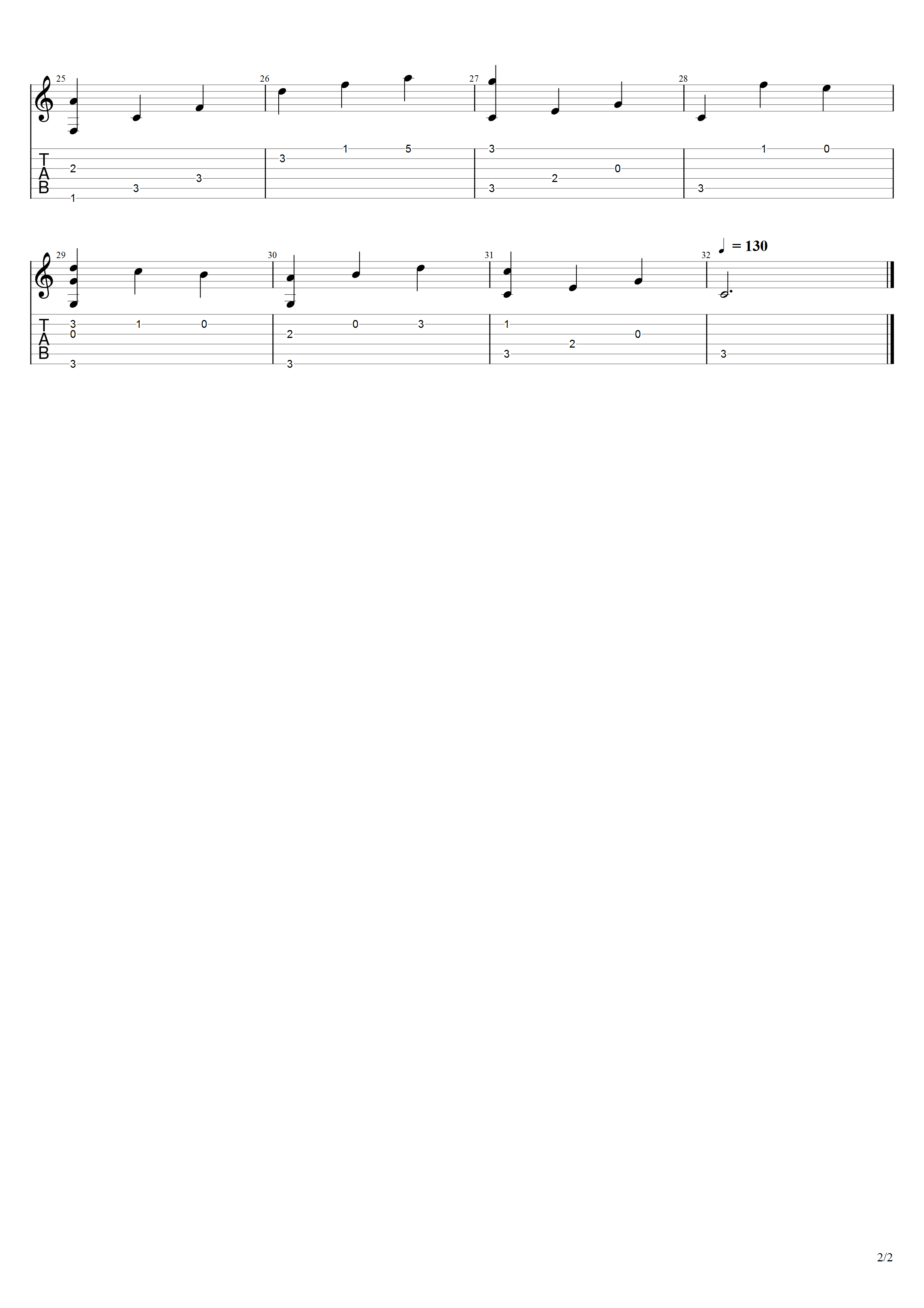 罗斯《水波上》吉他谱C调吉他指弹独奏谱