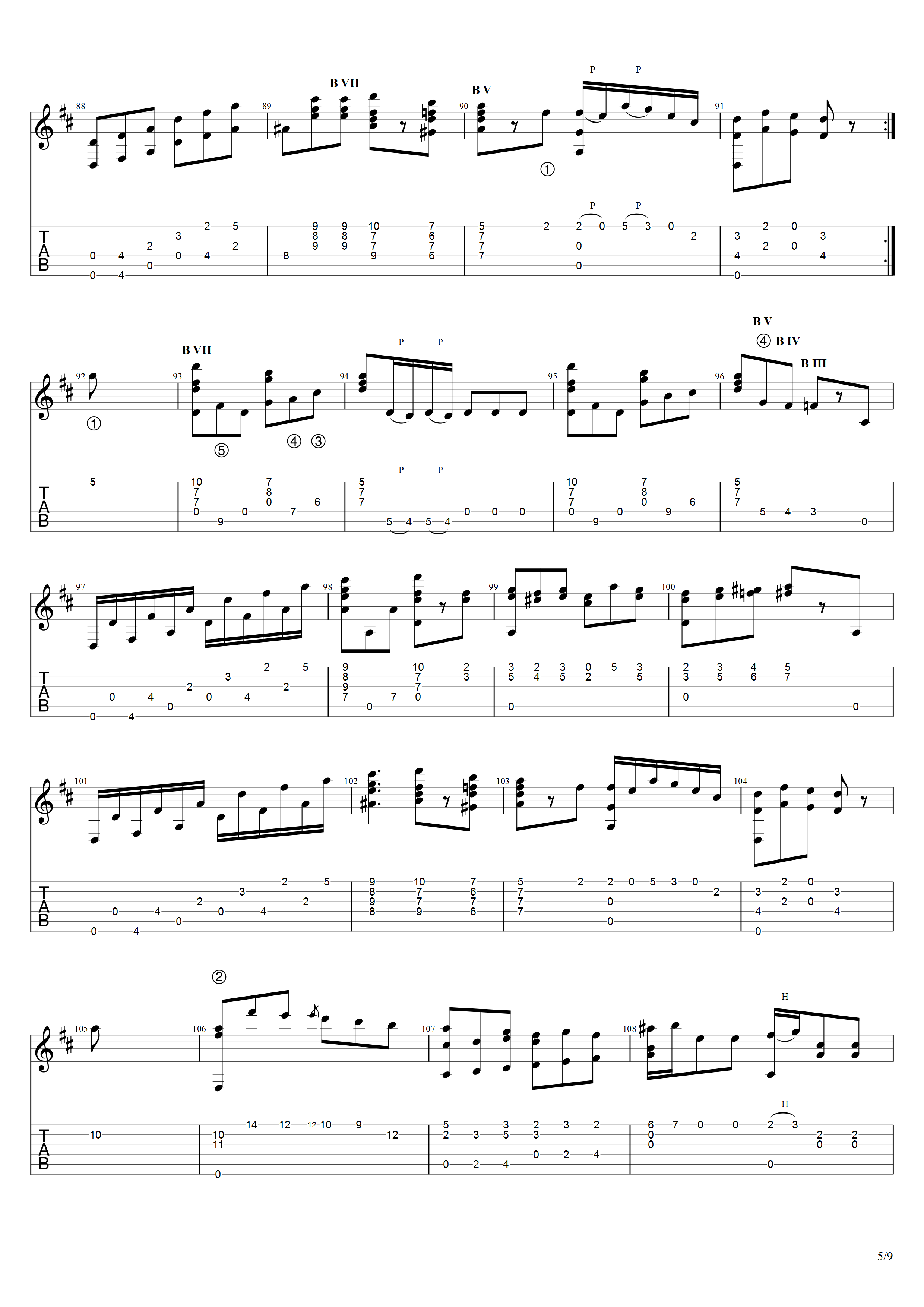 索尔《马可波罗主题与变奏曲》吉他谱D调吉他指弹独奏谱_考级八级