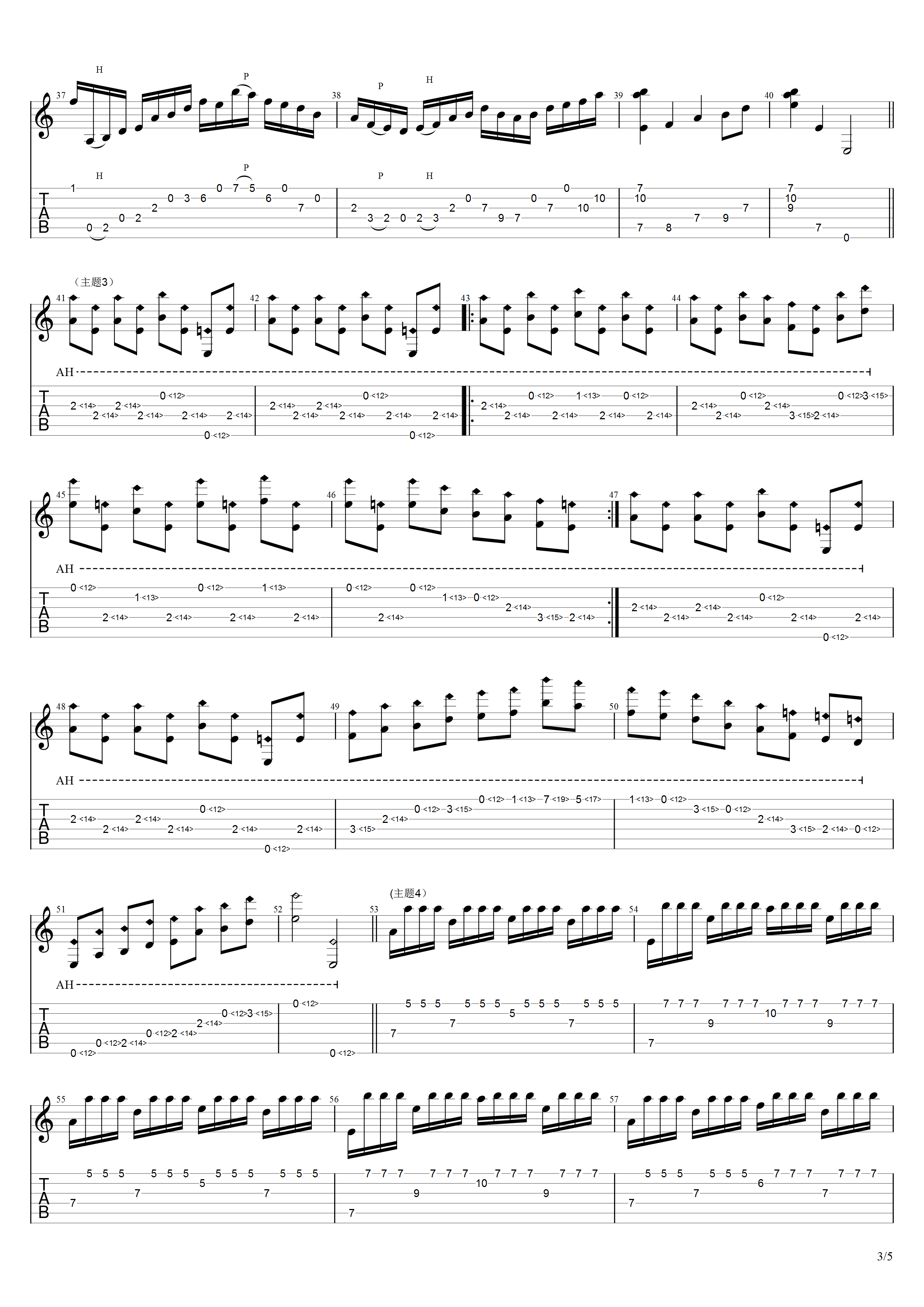 横尾幸弘《樱花主题变奏曲》吉他谱C调吉他指弹独奏谱_考级六级