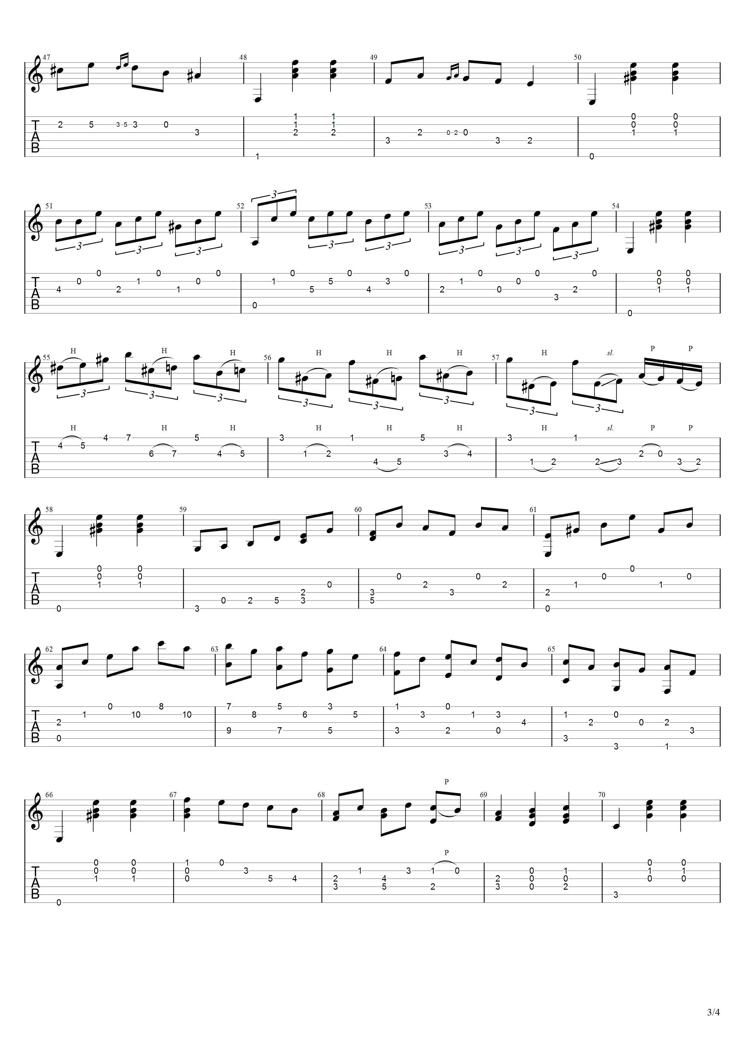 泰勒加《马拉奎那舞曲》吉他谱C调吉他指弹独奏谱_考级四级