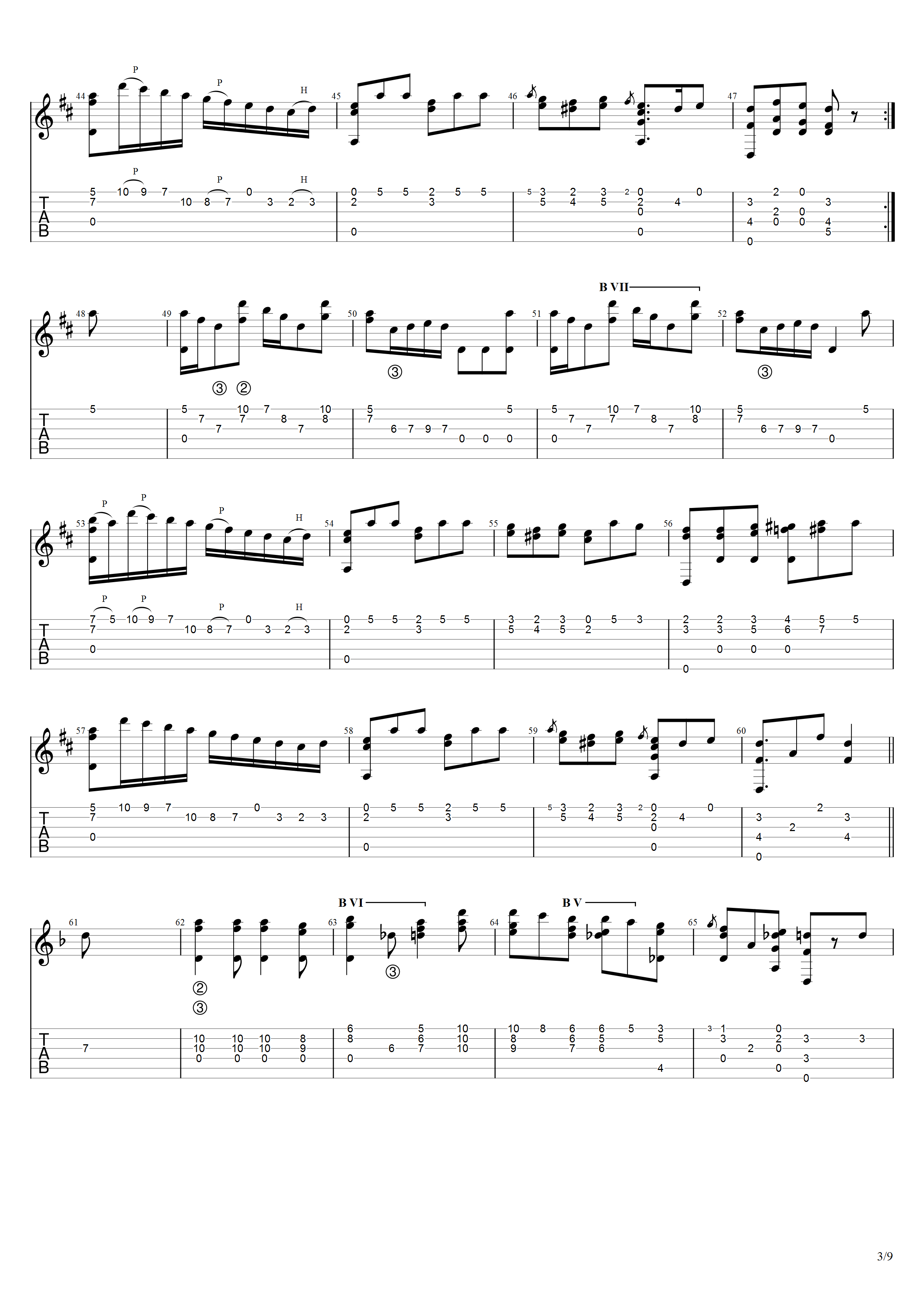 索尔《马可波罗主题与变奏曲》吉他谱D调吉他指弹独奏谱_考级八级