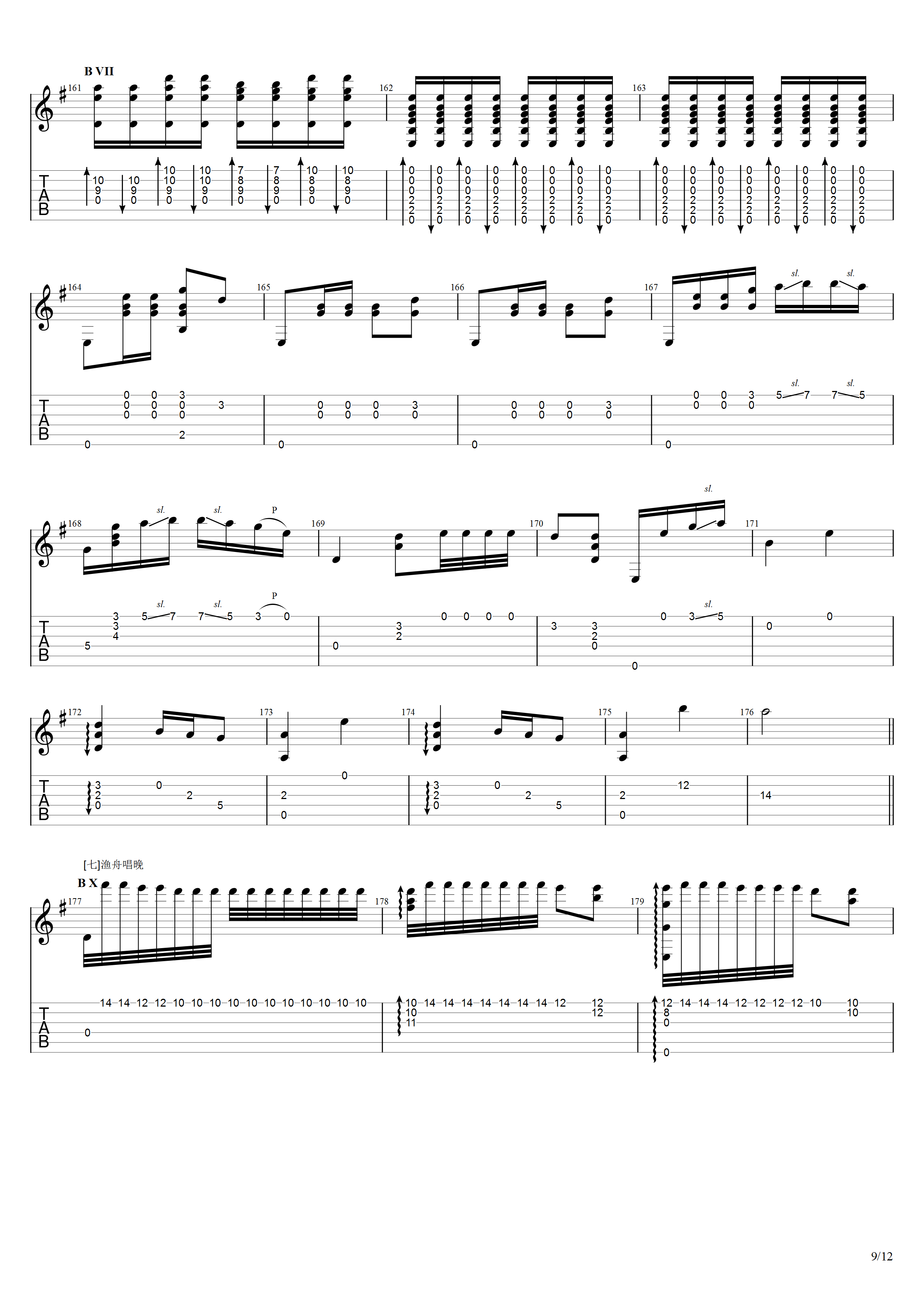 《春江花月夜》吉他谱G调吉他指弹独奏谱