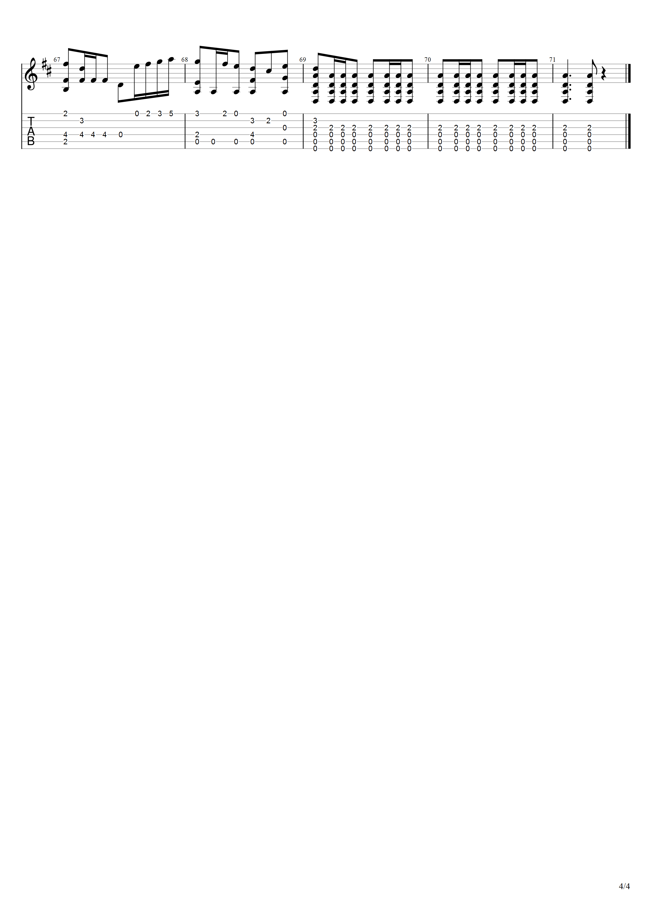 皮博《歌与舞》吉他谱D调吉他指弹独奏谱_考级八级