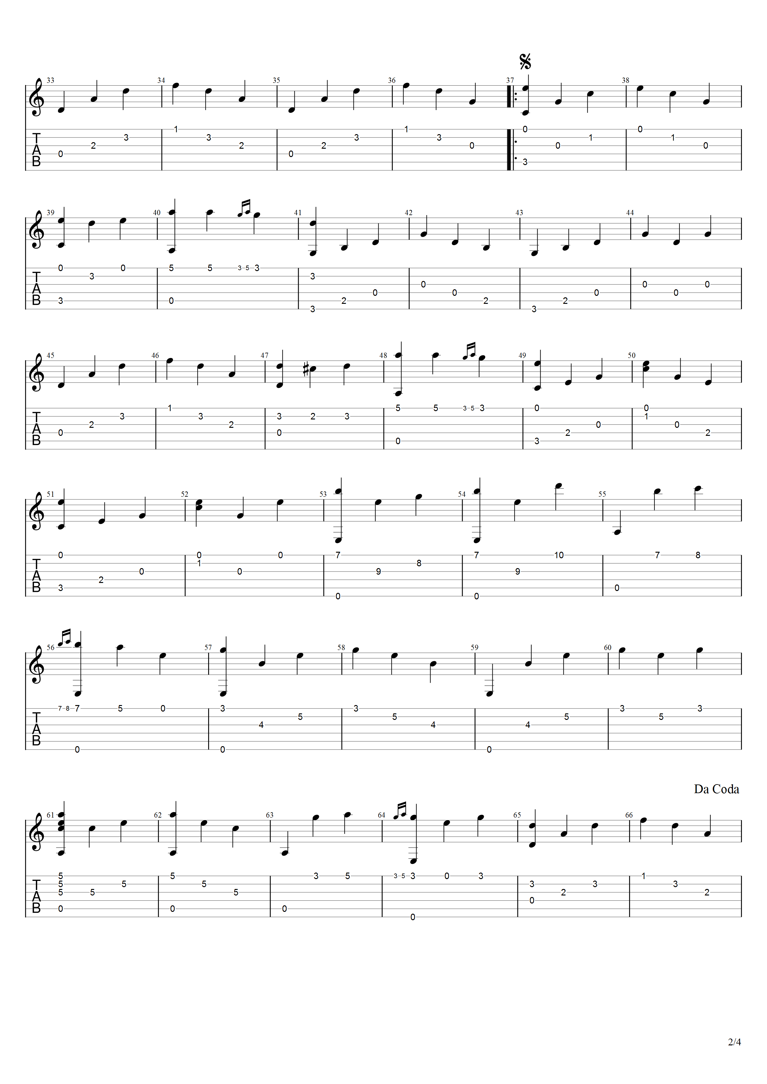 《镜中的安娜》吉他谱C调吉他指弹独奏谱