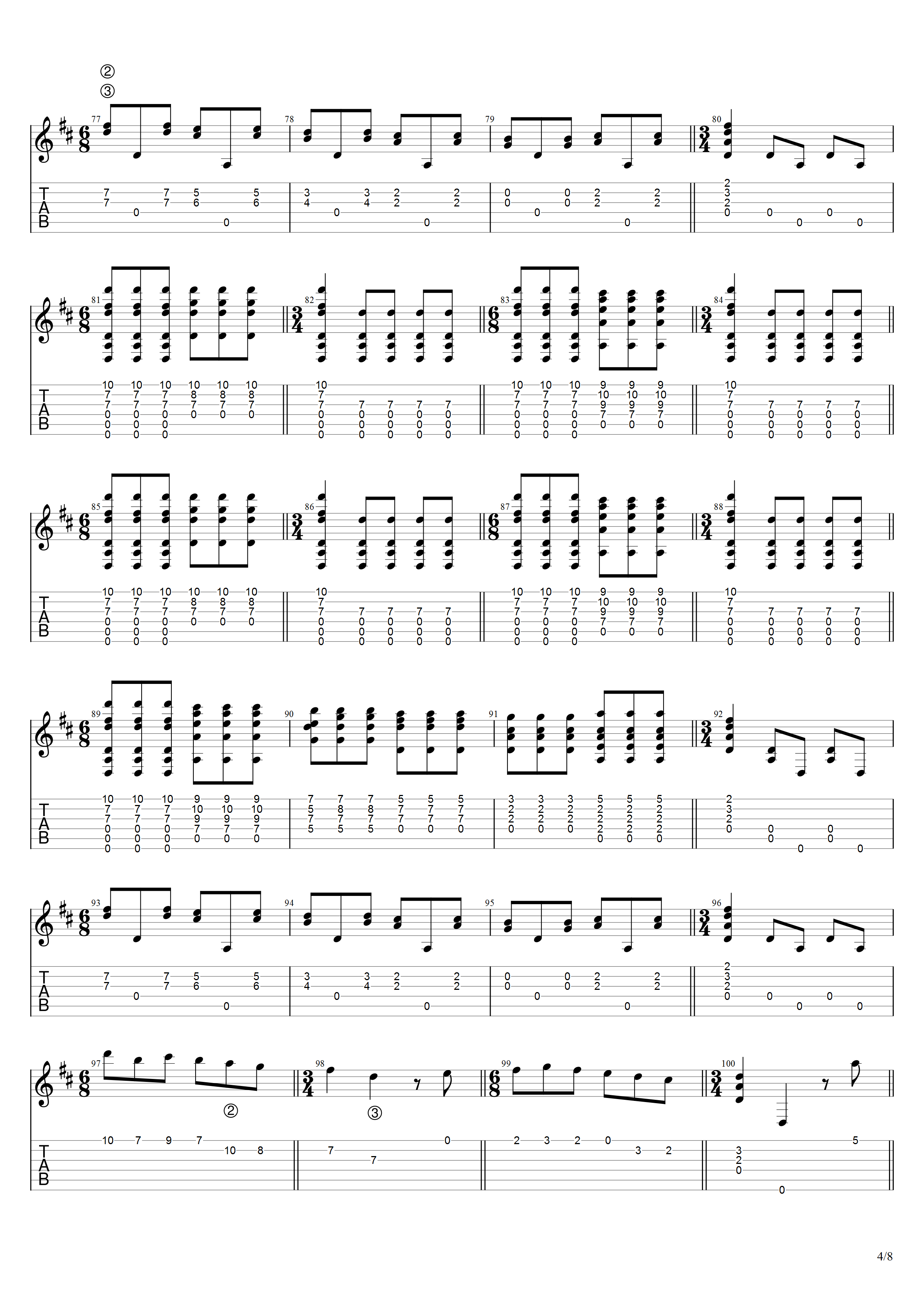 叶佩斯《卡那里欧斯舞曲》吉他谱D调吉他指弹独奏谱_考级八级