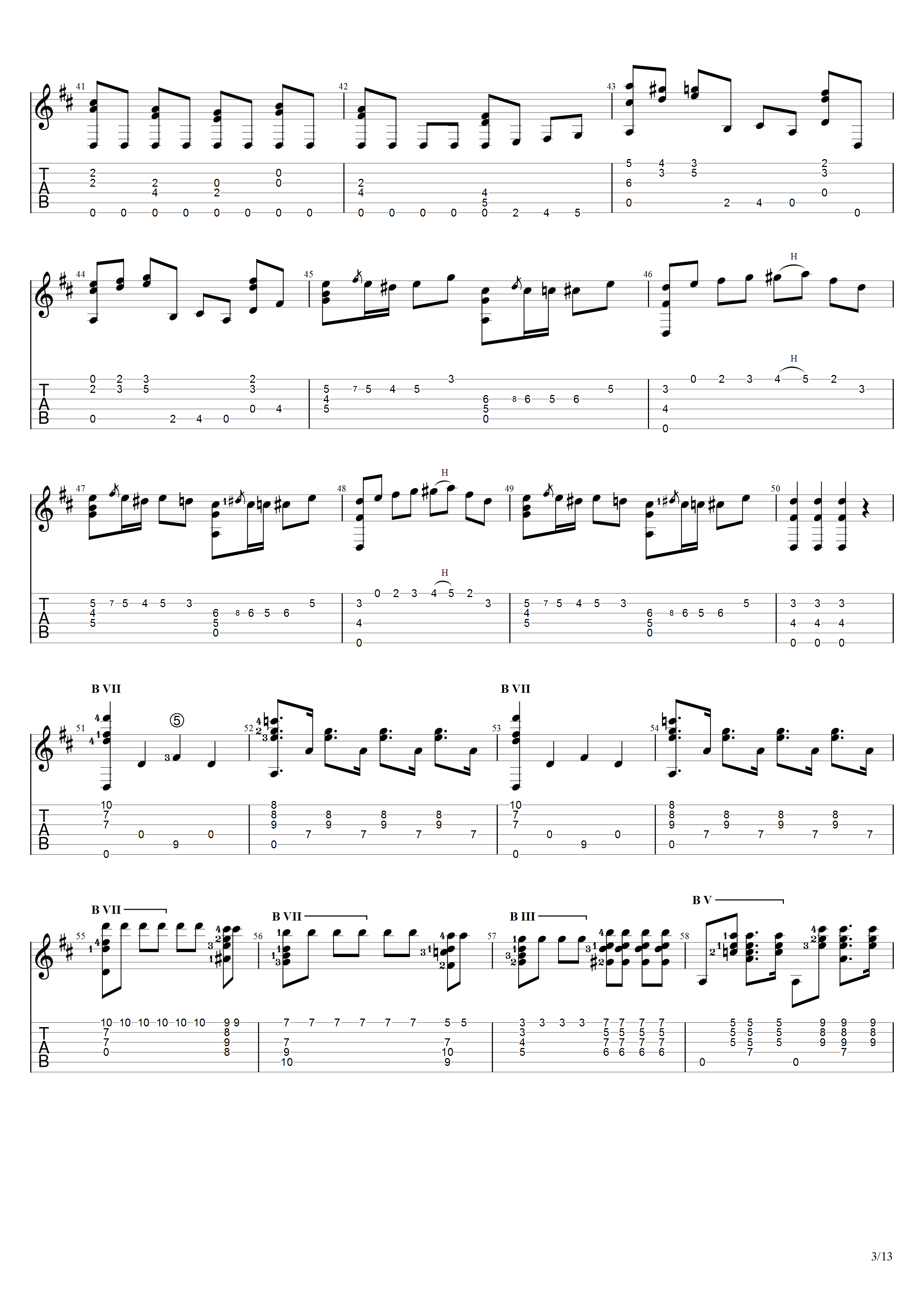 索尔《大独奏》吉他谱F调吉他指弹独奏谱_考级十级