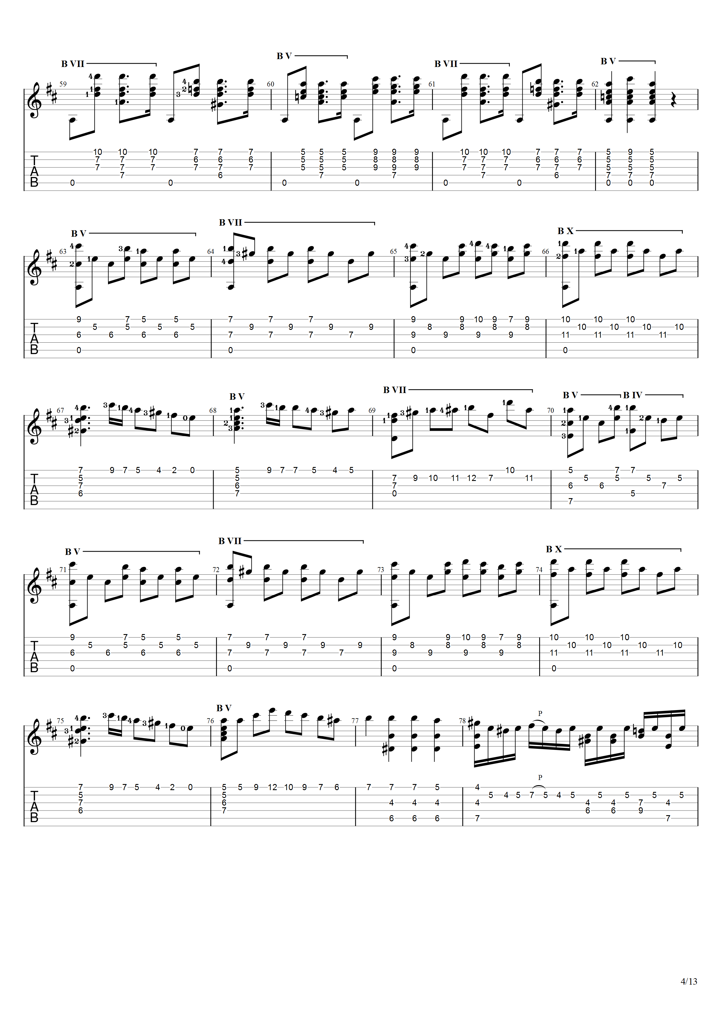 索尔《大独奏》吉他谱F调吉他指弹独奏谱_考级十级