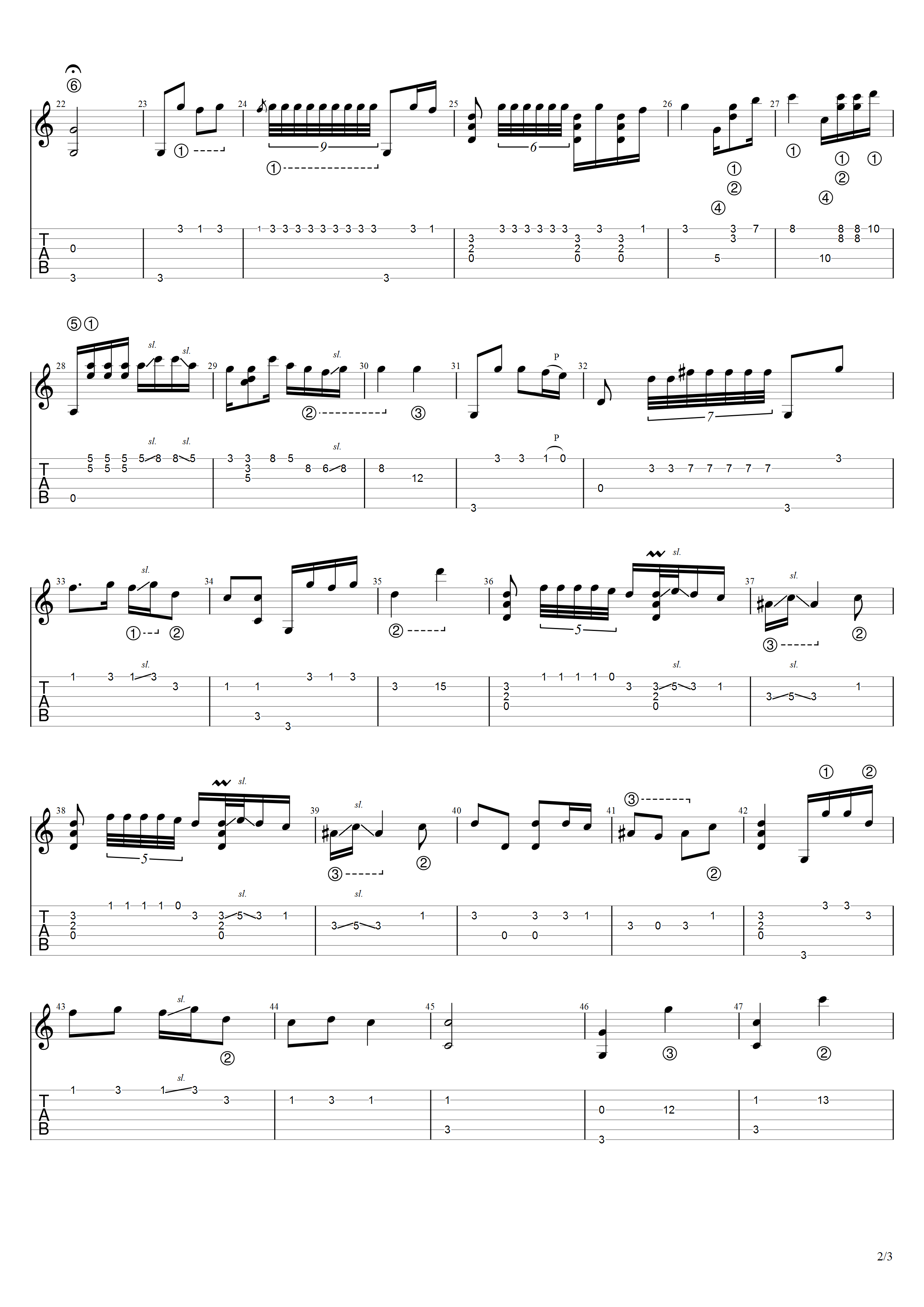 《出水莲》吉他谱C调吉他指弹独奏谱