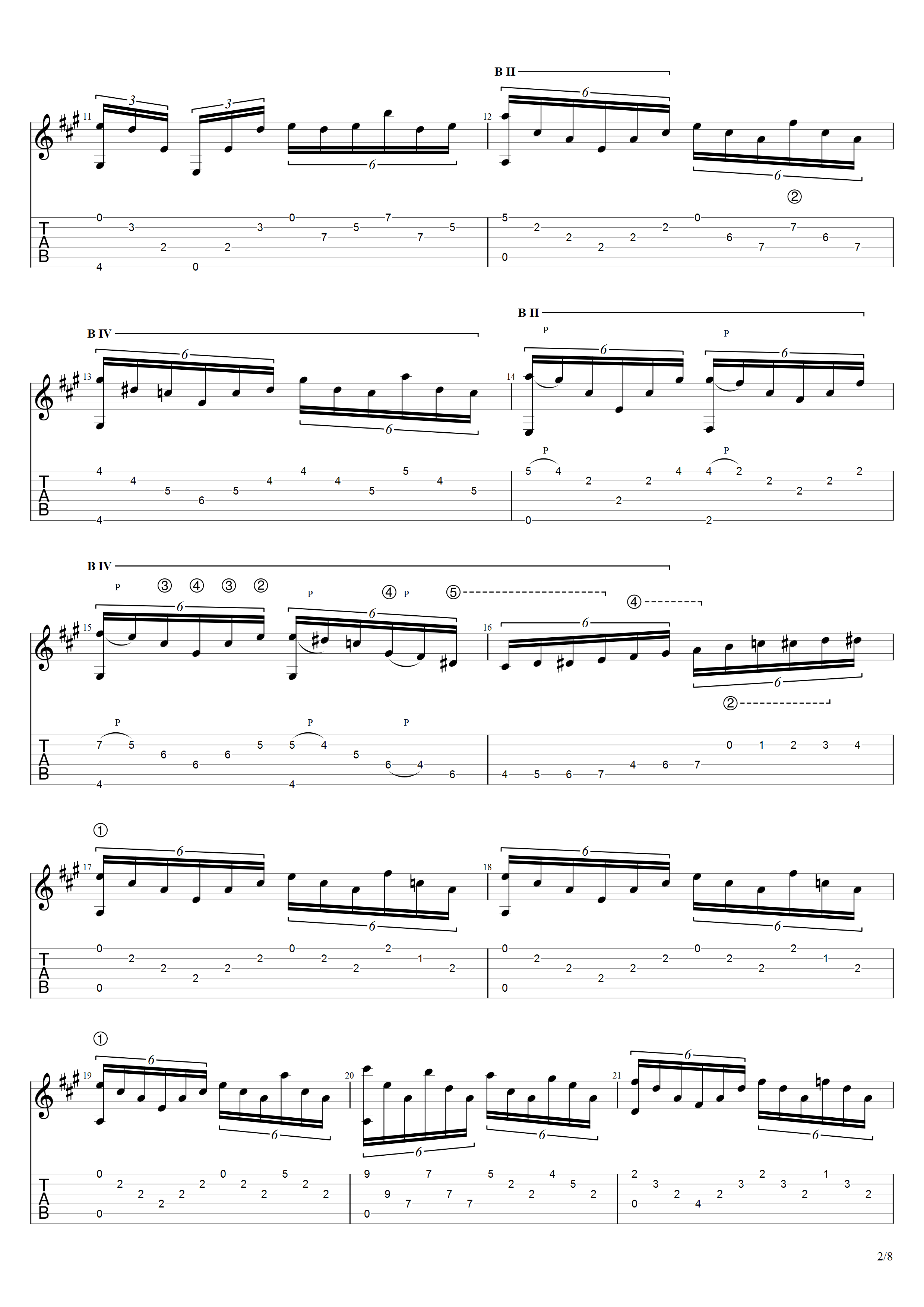 泰勒加《华丽练习曲》吉他谱A调吉他指弹独奏谱