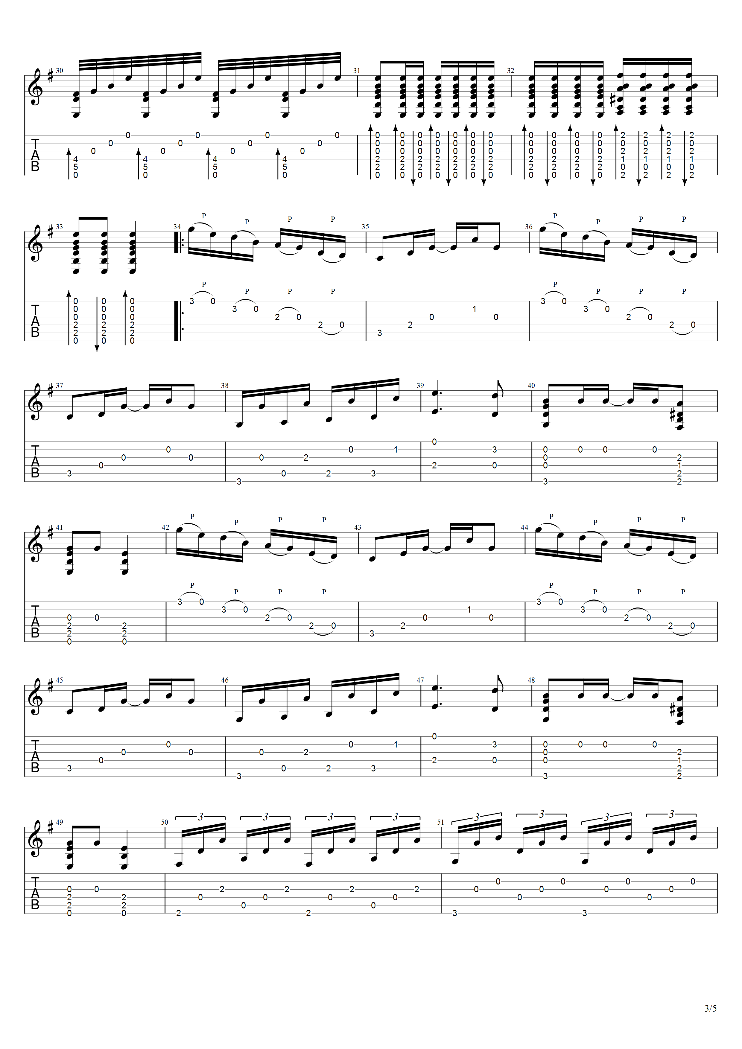 梅林《狂欢节》吉他谱G调吉他指弹独奏谱_考级六级