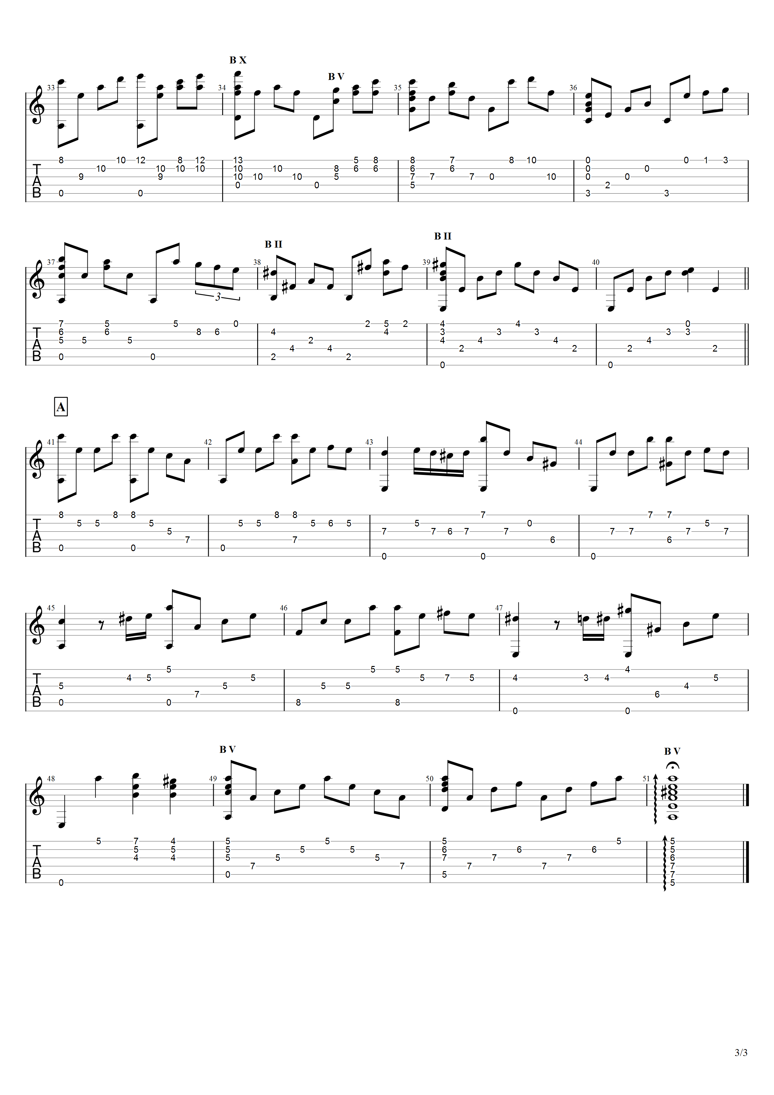 Francis Lai《爱情故事》吉他谱C调吉他指弹独奏谱_考级六级