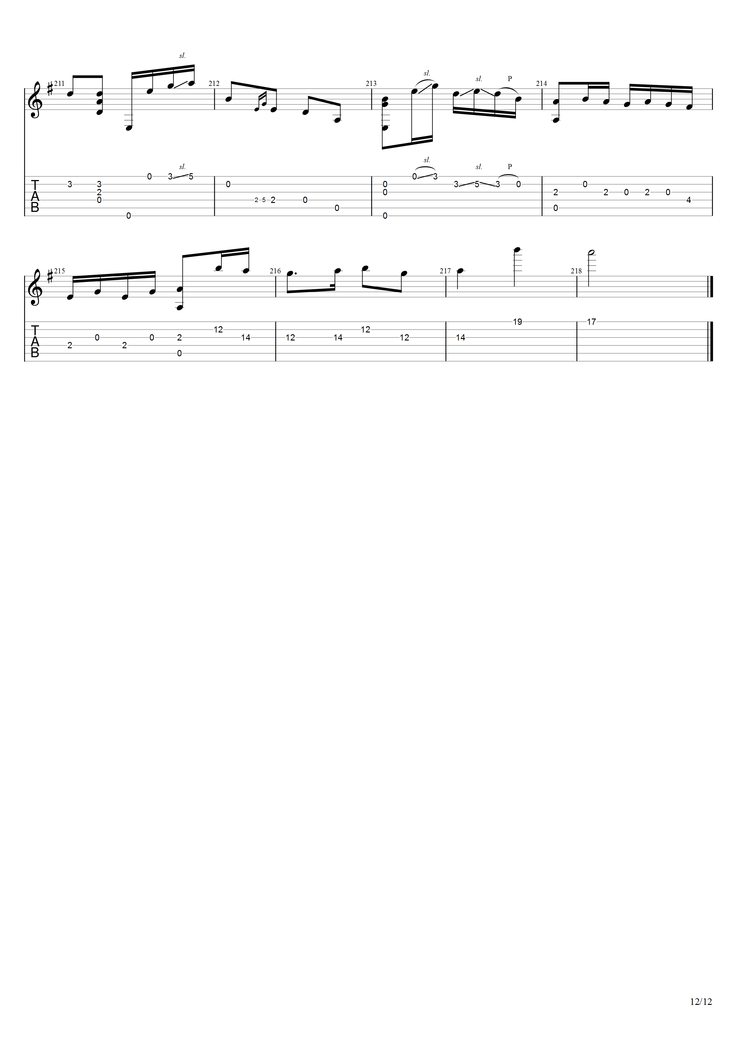 《春江花月夜》吉他谱G调吉他指弹独奏谱