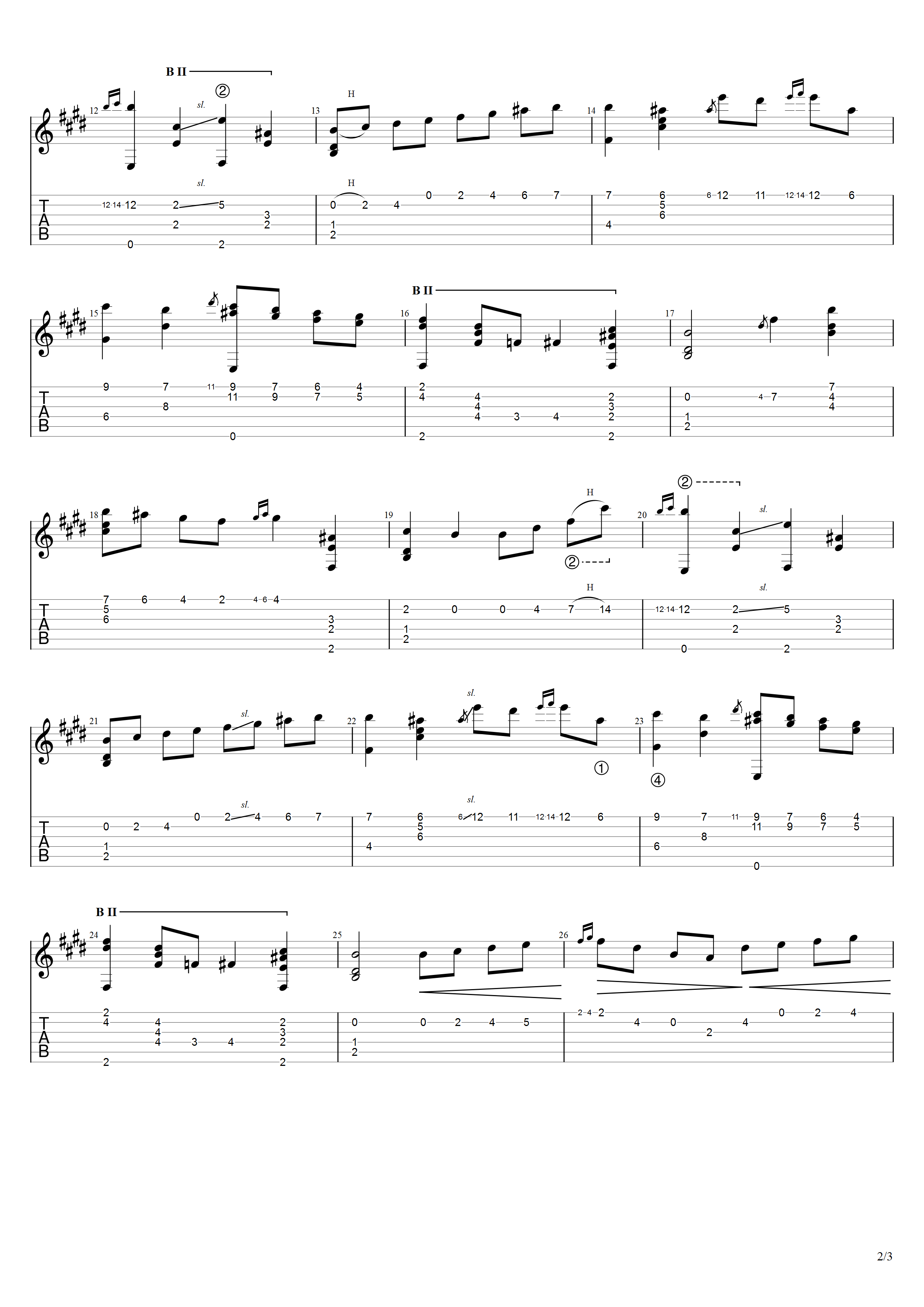 泰勒加《帕凡舞曲》吉他谱E调吉他指弹独奏谱