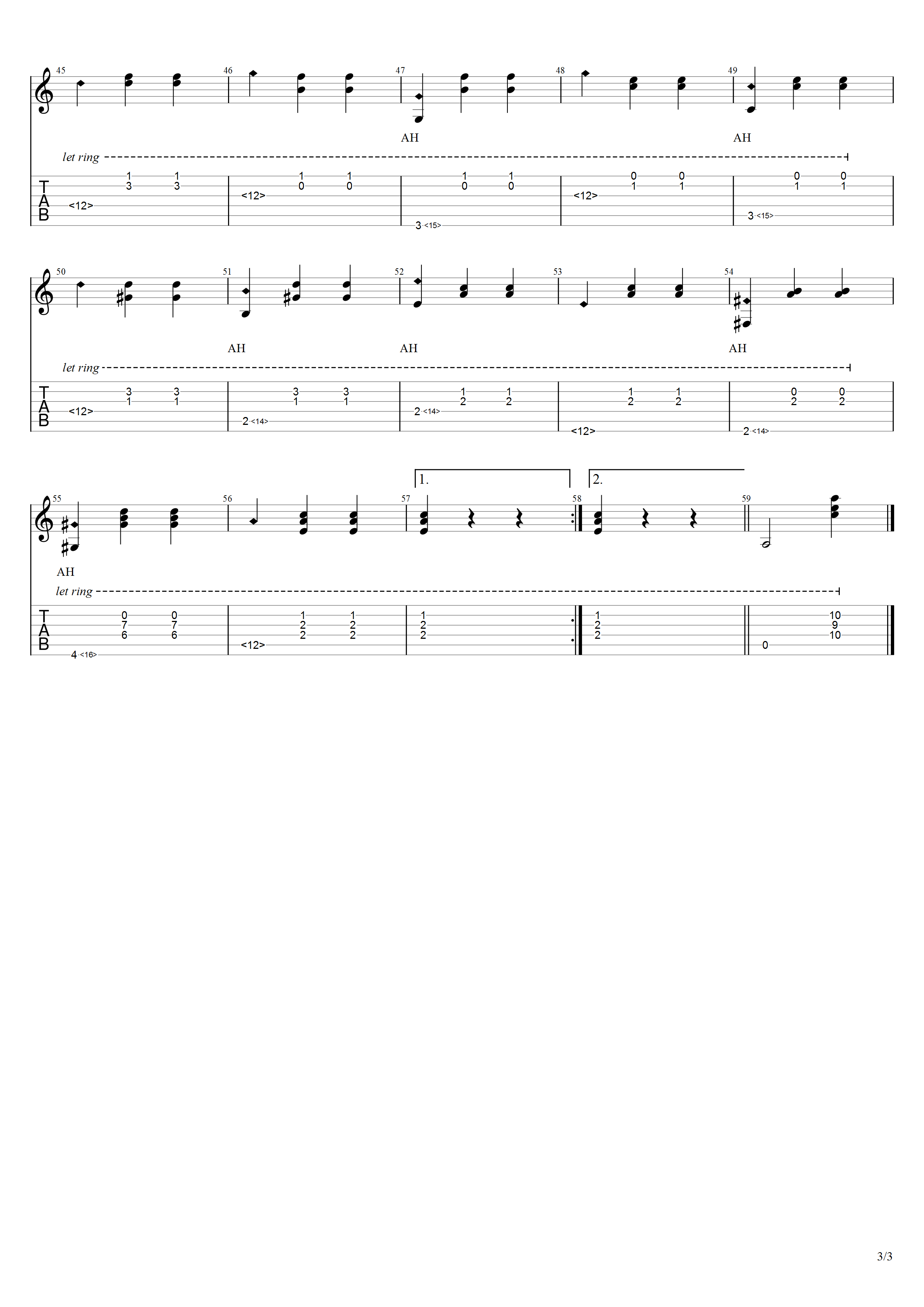 巴里奥斯《童年的梦》吉他谱C调吉他指弹独奏谱_考级五级