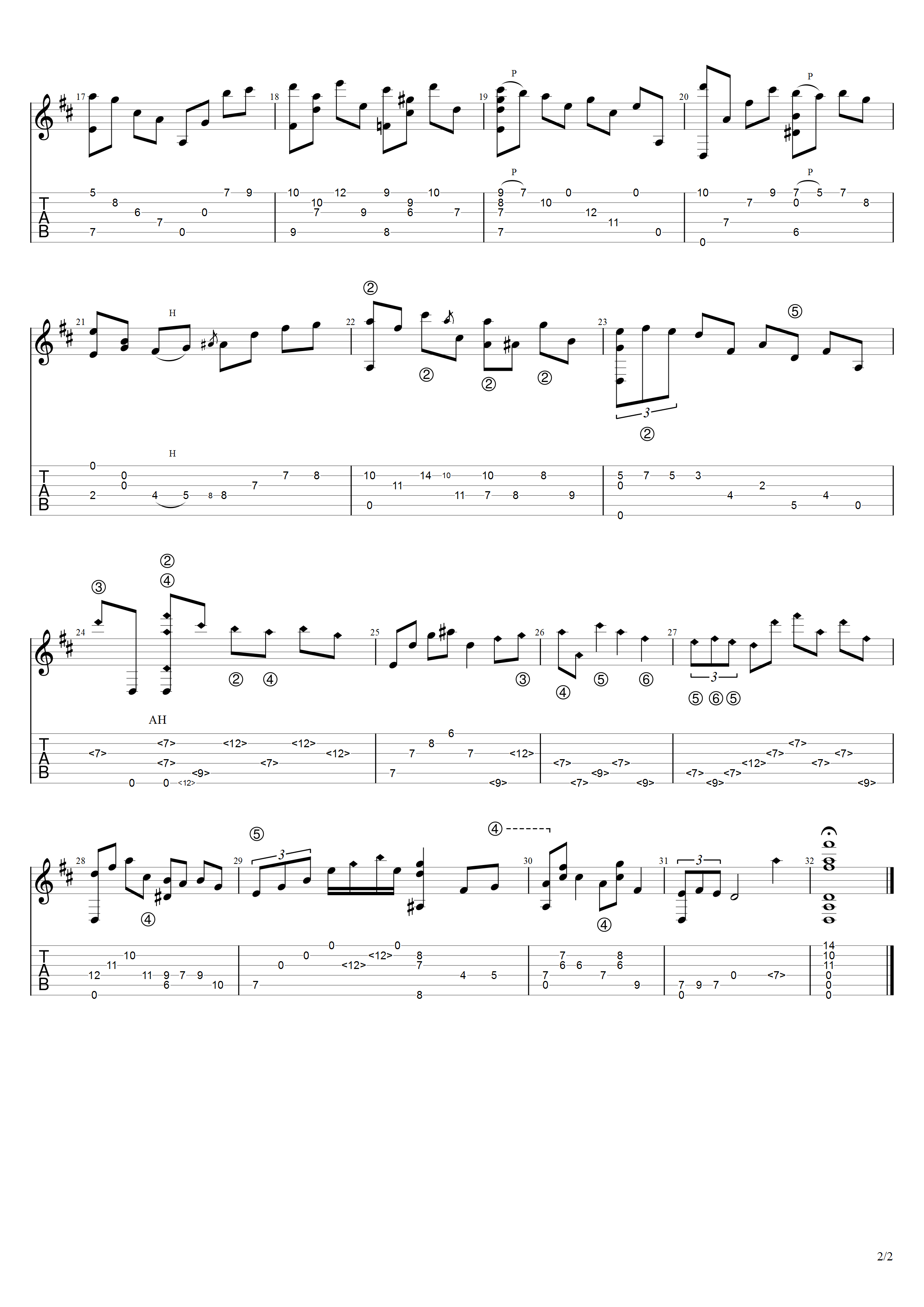 柳贝特《盗贼之歌》吉他谱D调吉他指弹独奏谱_考级六级