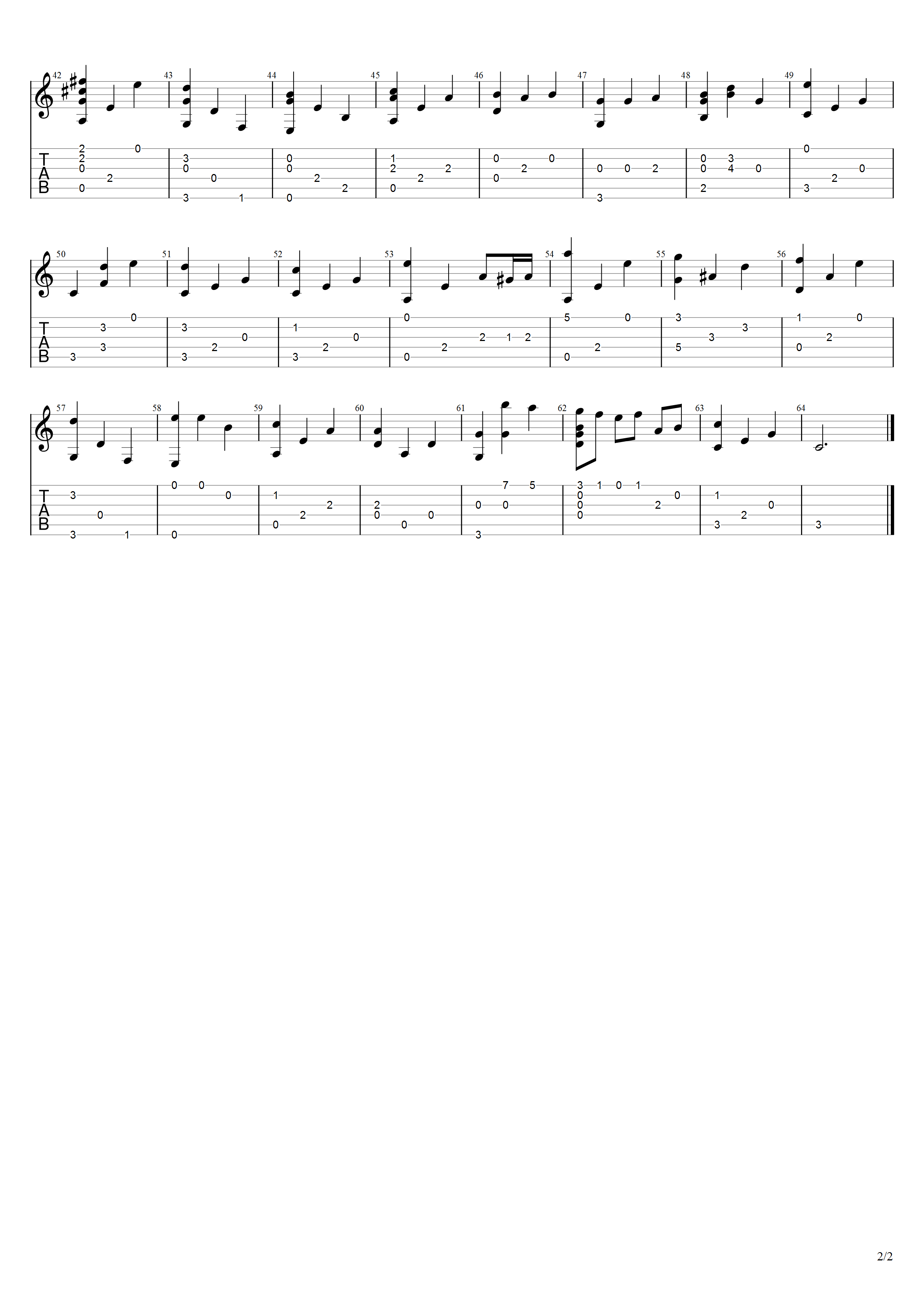 肖邦《夜曲》吉他谱C调吉他指弹独奏谱