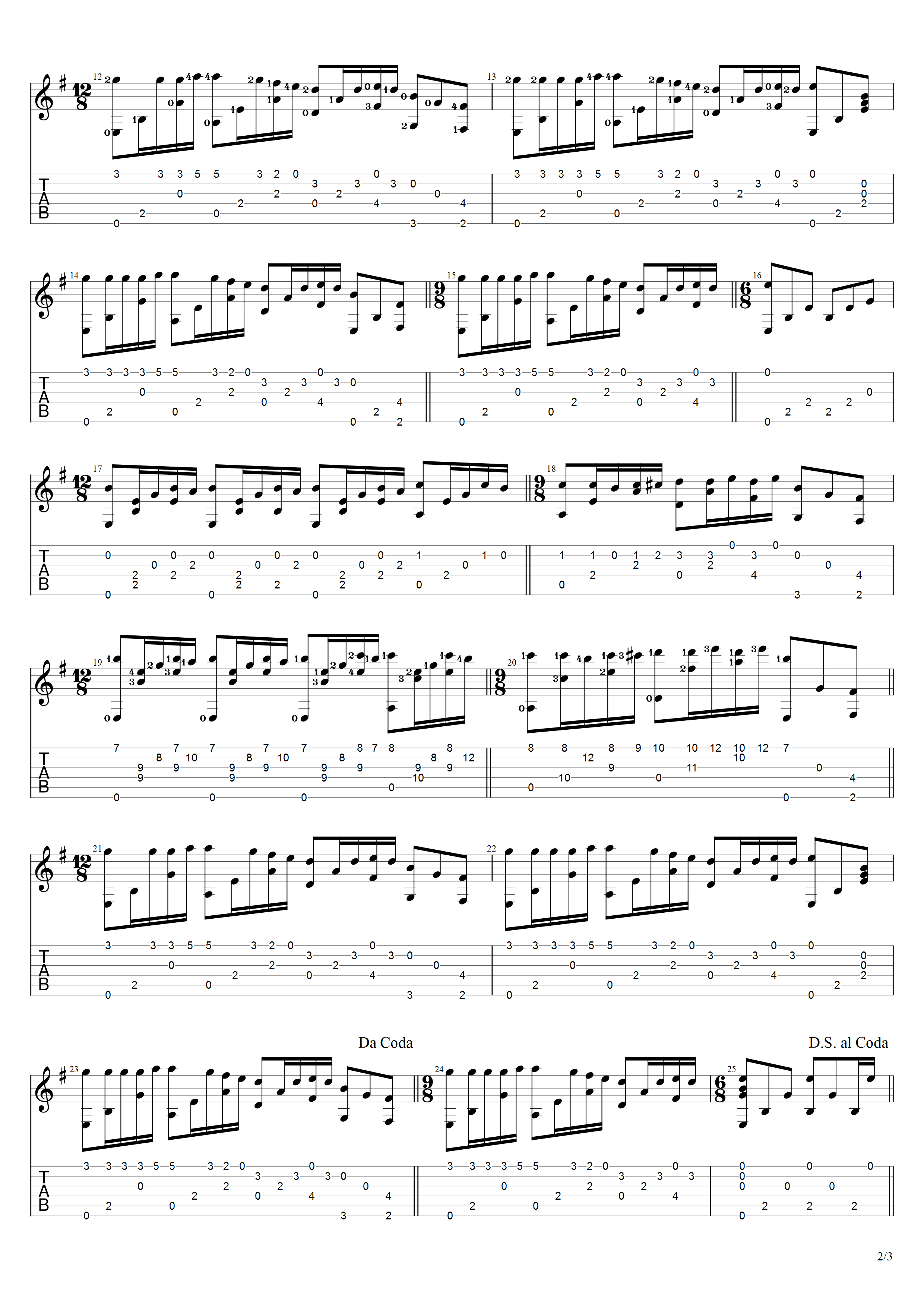 塞内维尔图森《梦中的婚礼》吉他谱G调吉他指弹独奏谱