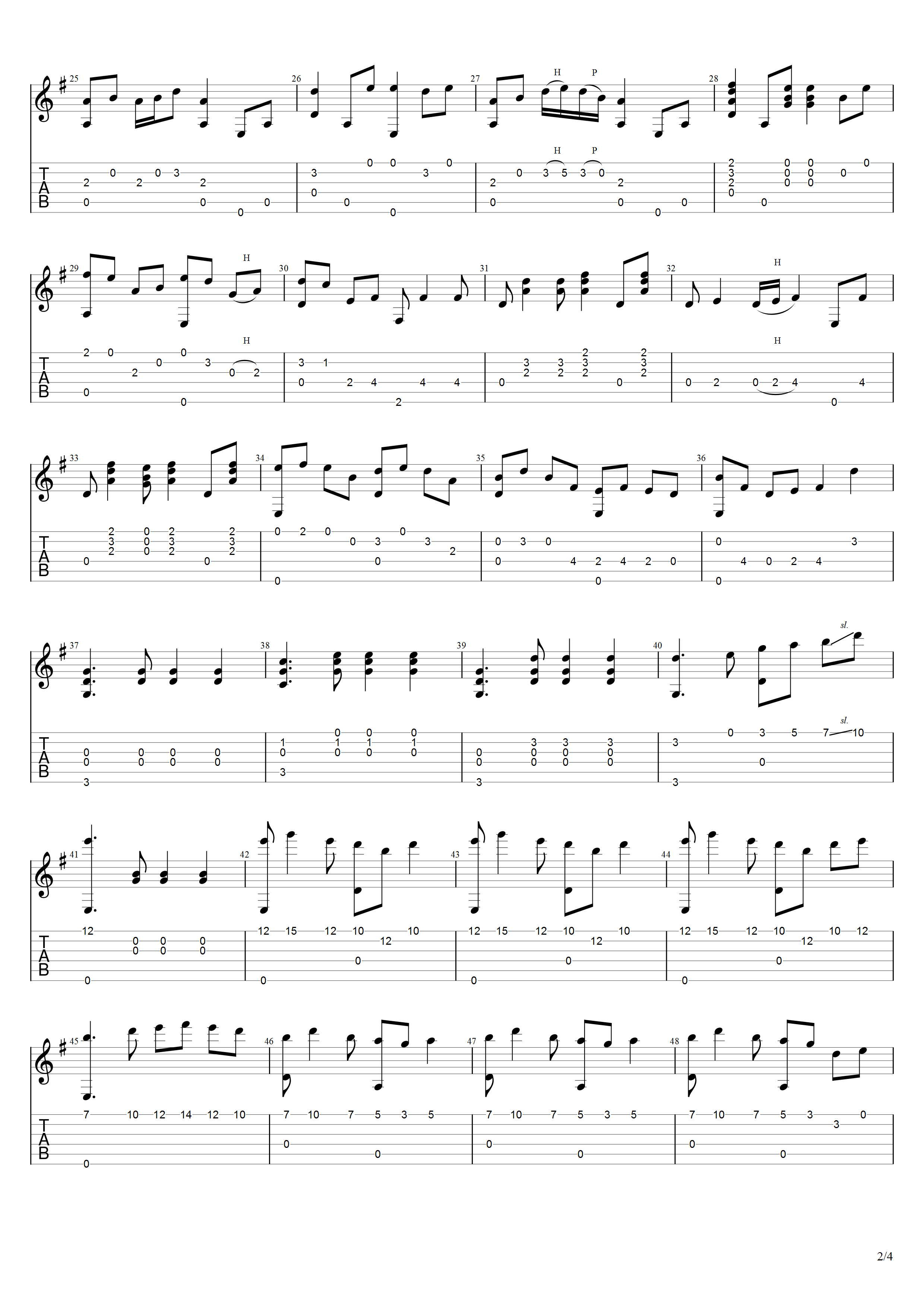 任光《彩云追月》吉他谱G调吉他指弹独奏谱