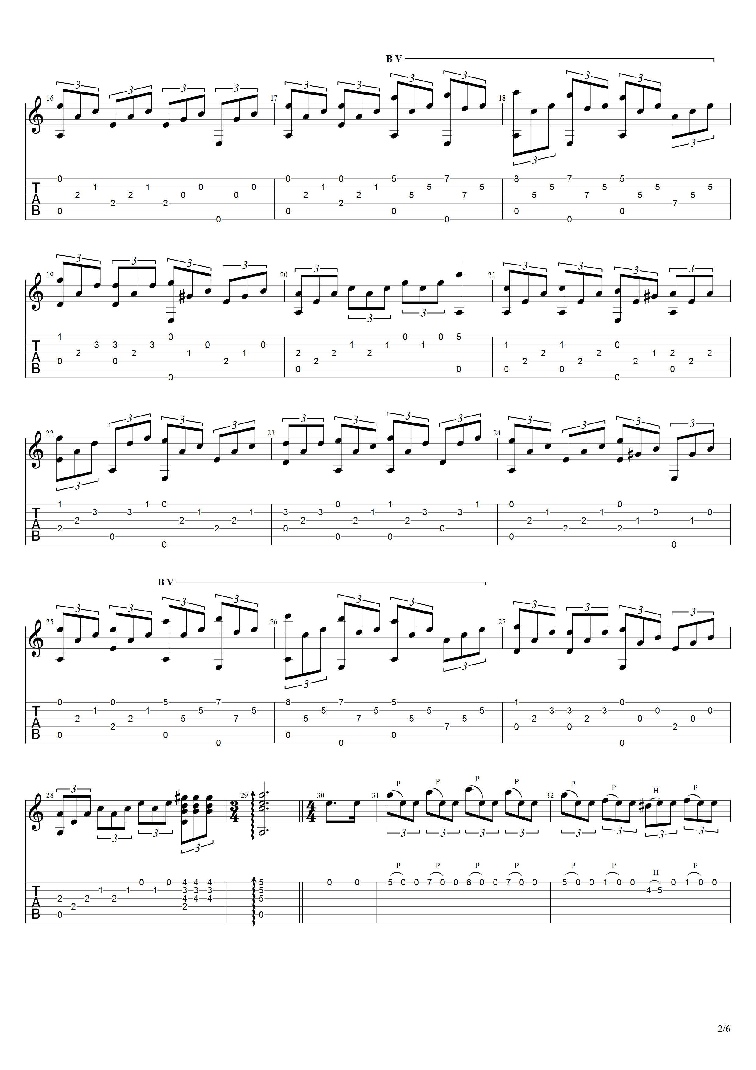 阿部保夫《荒城之月变奏曲》吉他谱C调吉他指弹独奏谱_考级八级