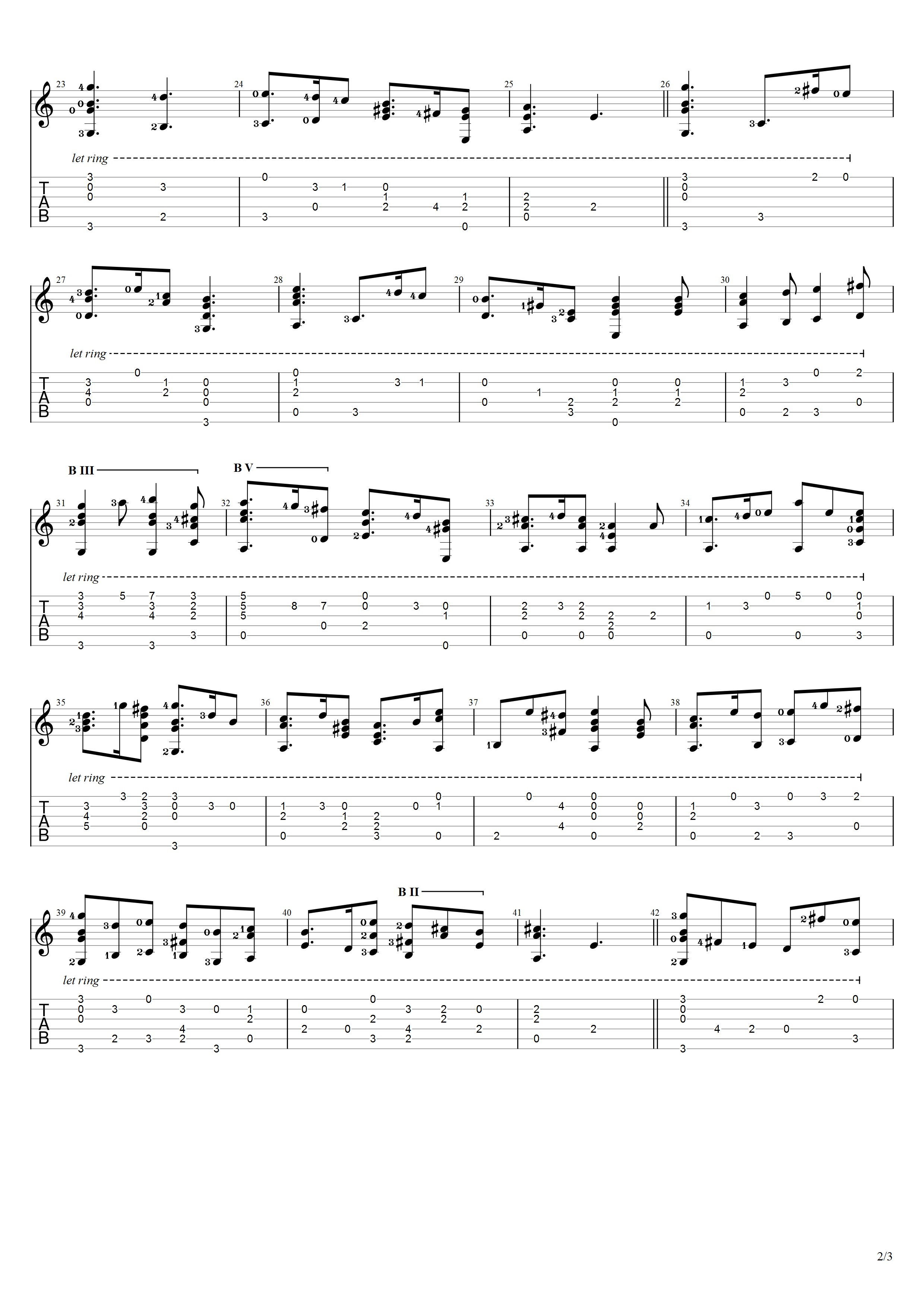 阿部保夫《绿袖子》吉他谱C调吉他指弹独奏谱