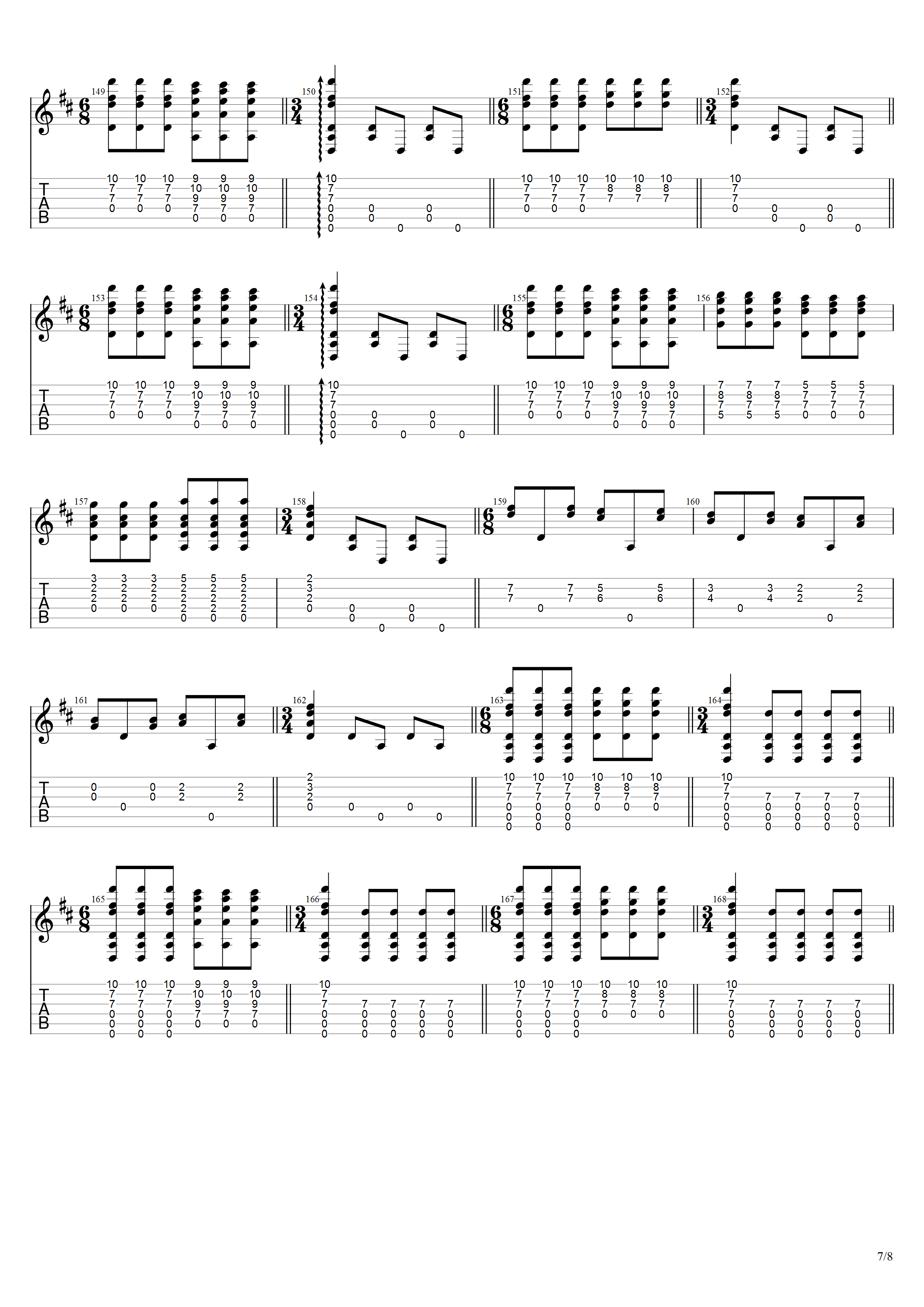 叶佩斯《卡那里欧斯舞曲》吉他谱D调吉他指弹独奏谱_考级八级