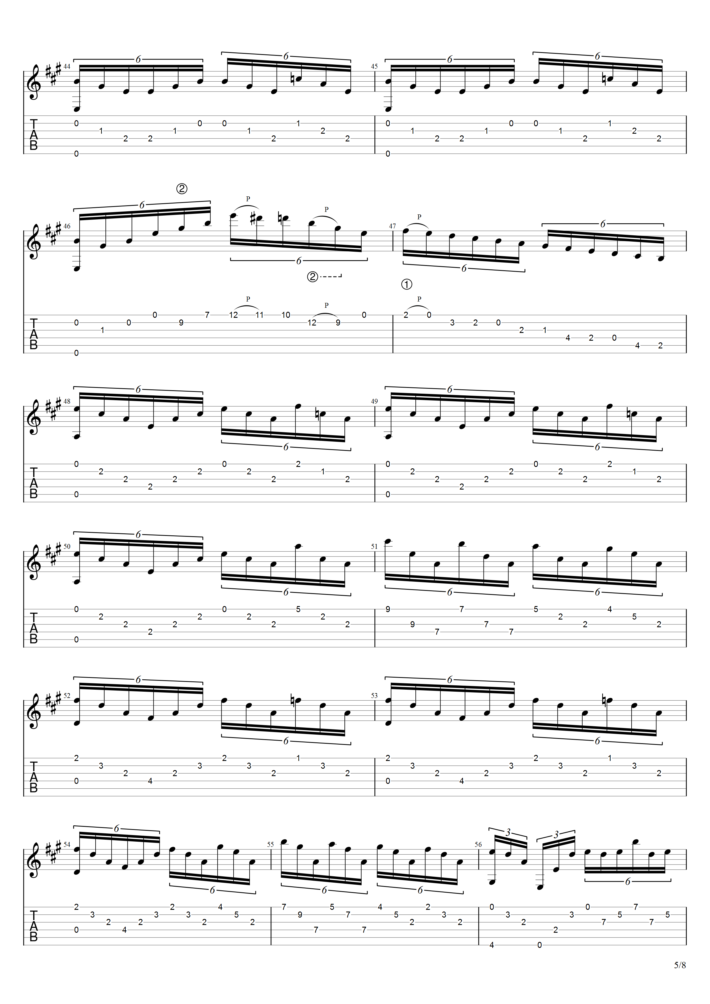 泰勒加《华丽练习曲》吉他谱A调吉他指弹独奏谱