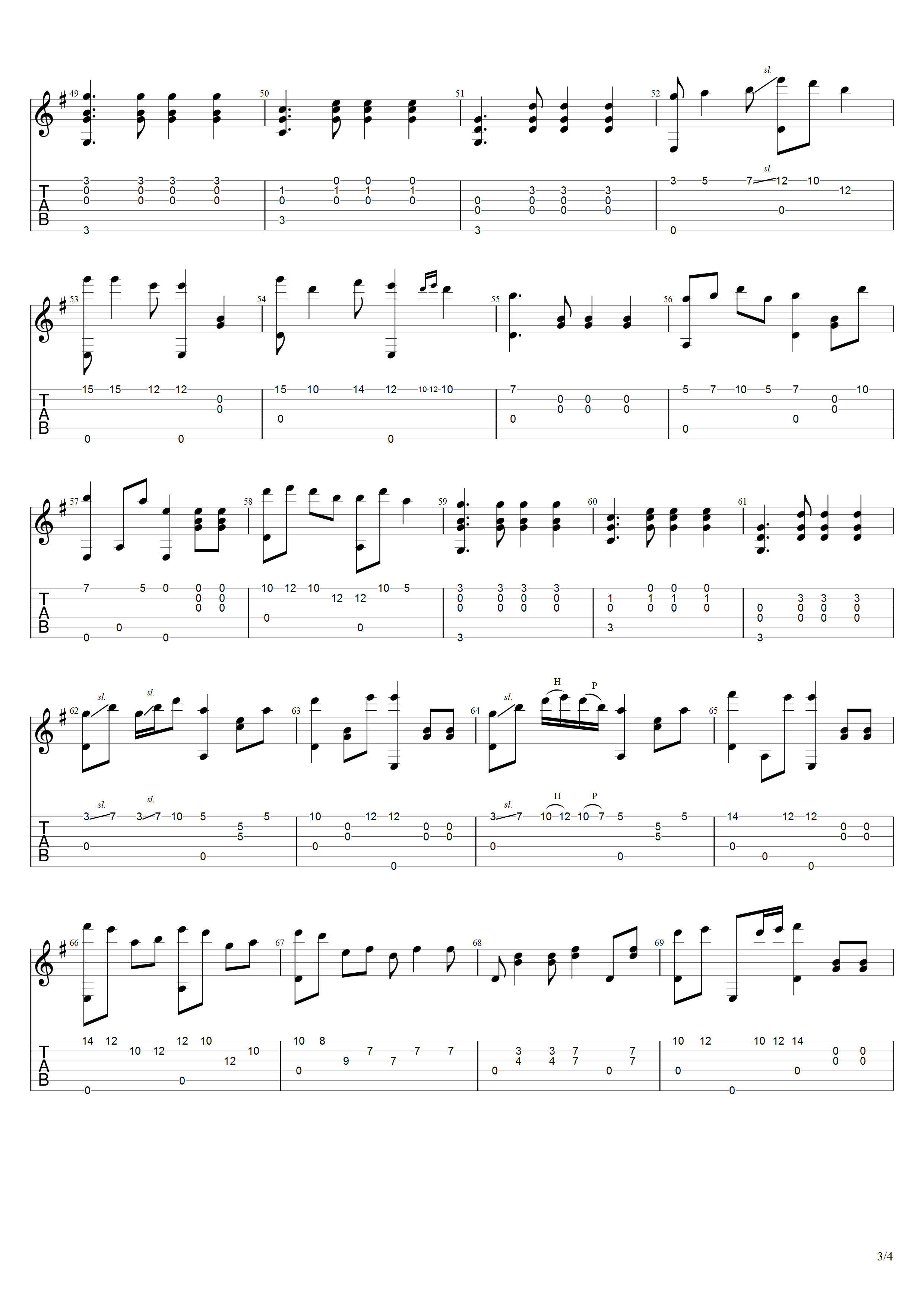 任光《彩云追月》吉他谱G调吉他指弹独奏谱