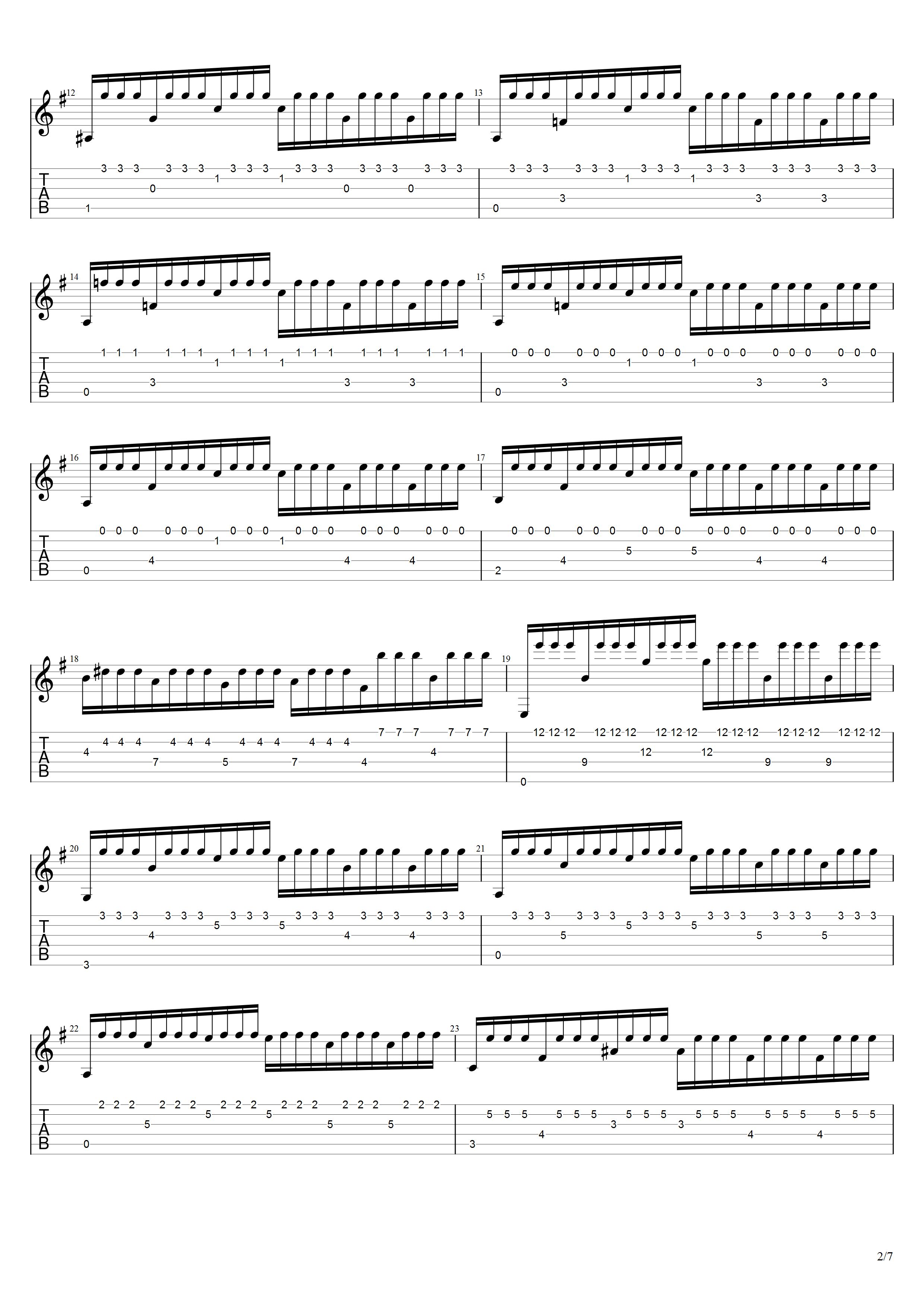 巴里奥斯《最后的颤音》吉他谱G调吉他指弹独奏谱_考级十级
