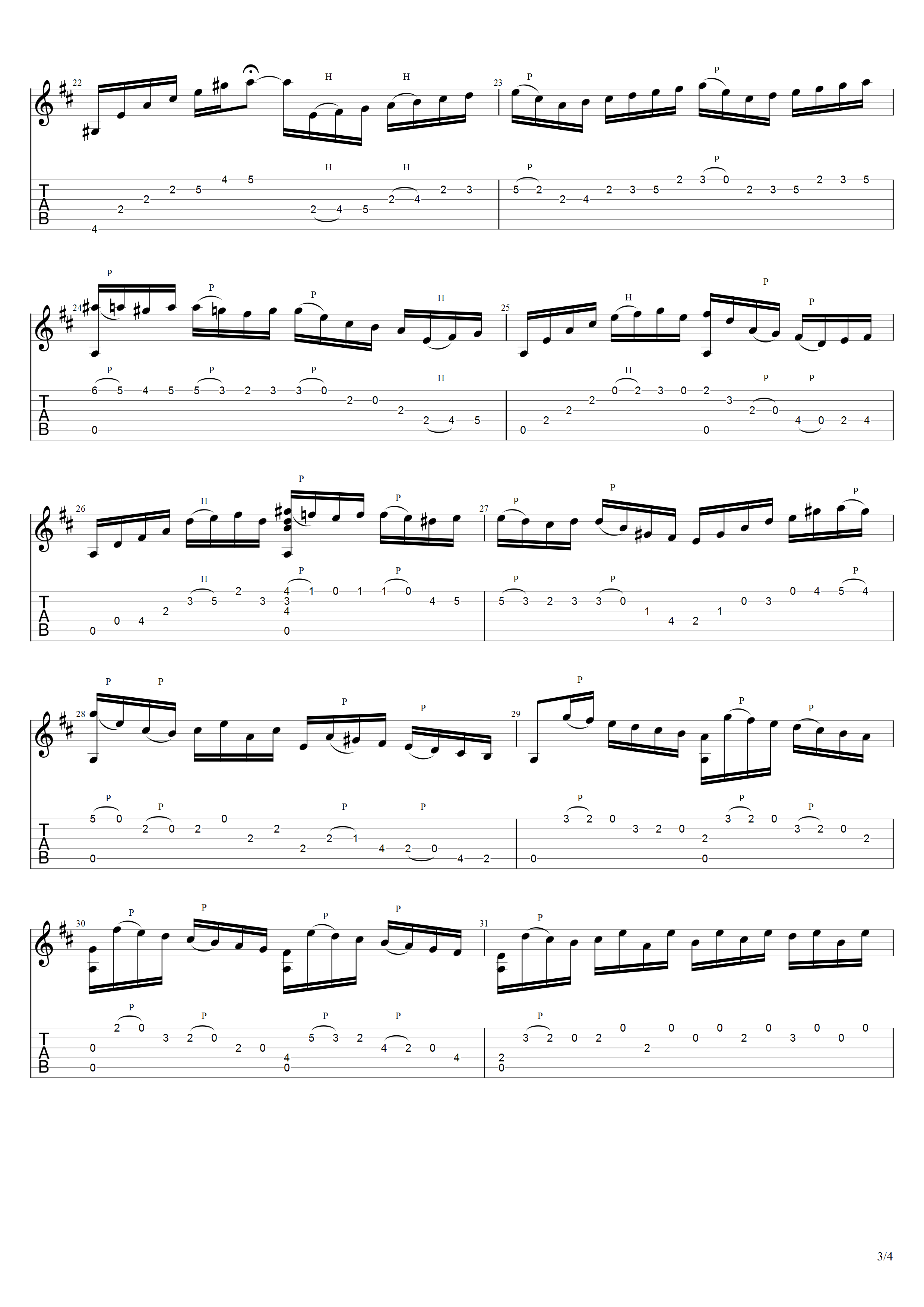 巴赫《无伴奏大提琴前奏曲》吉他谱D调吉他指弹独奏谱_考级六级