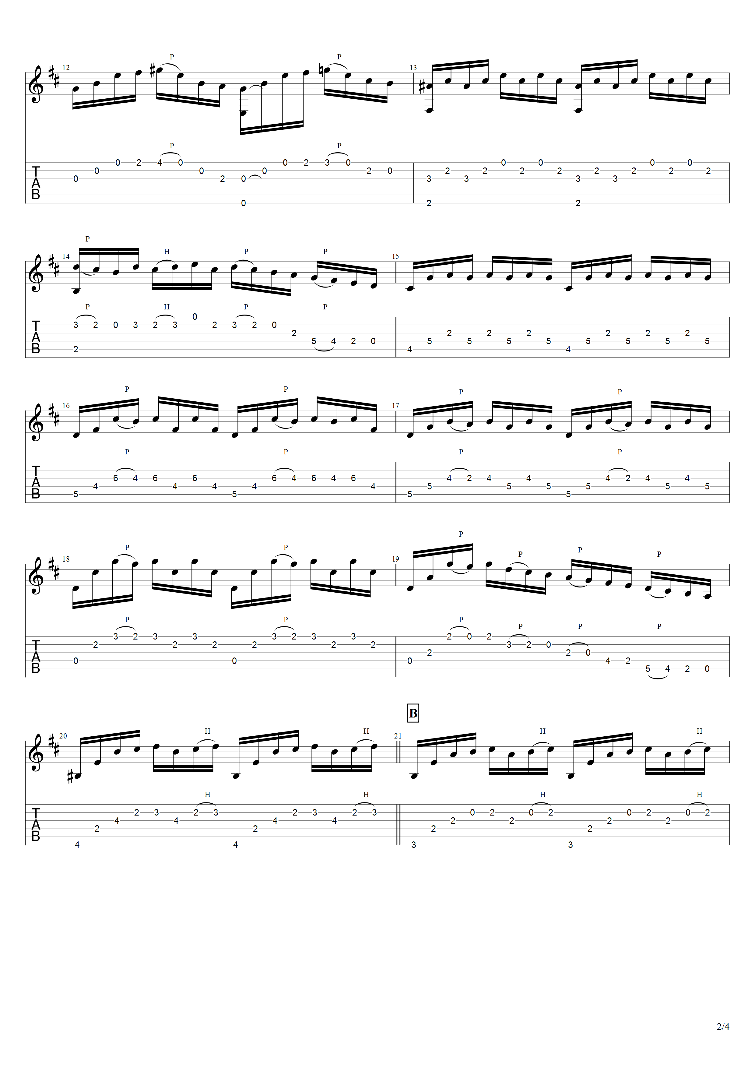 巴赫《无伴奏大提琴前奏曲》吉他谱D调吉他指弹独奏谱_考级六级