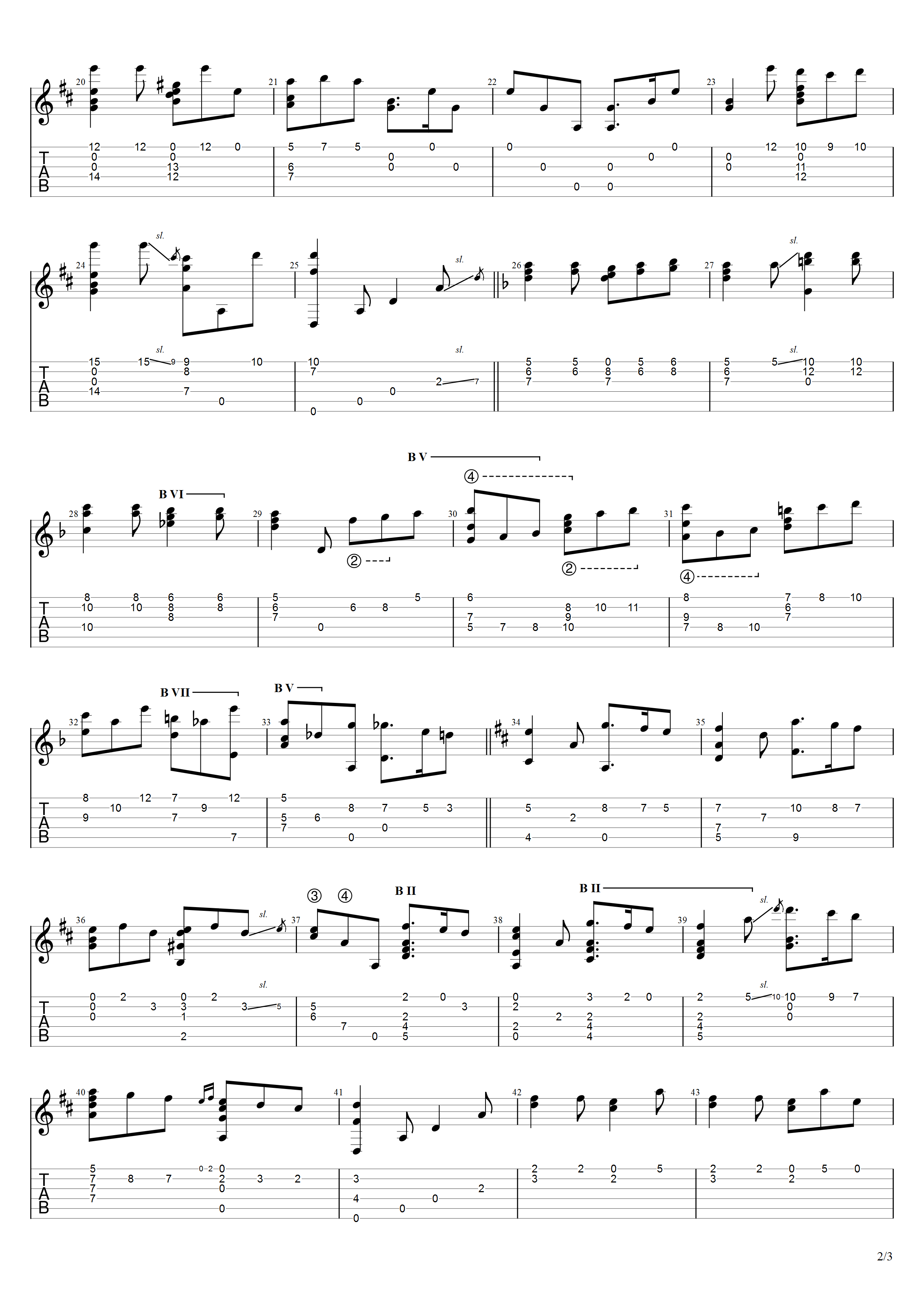 巴里奥斯《圣诞颂》吉他谱D调吉他指弹独奏谱