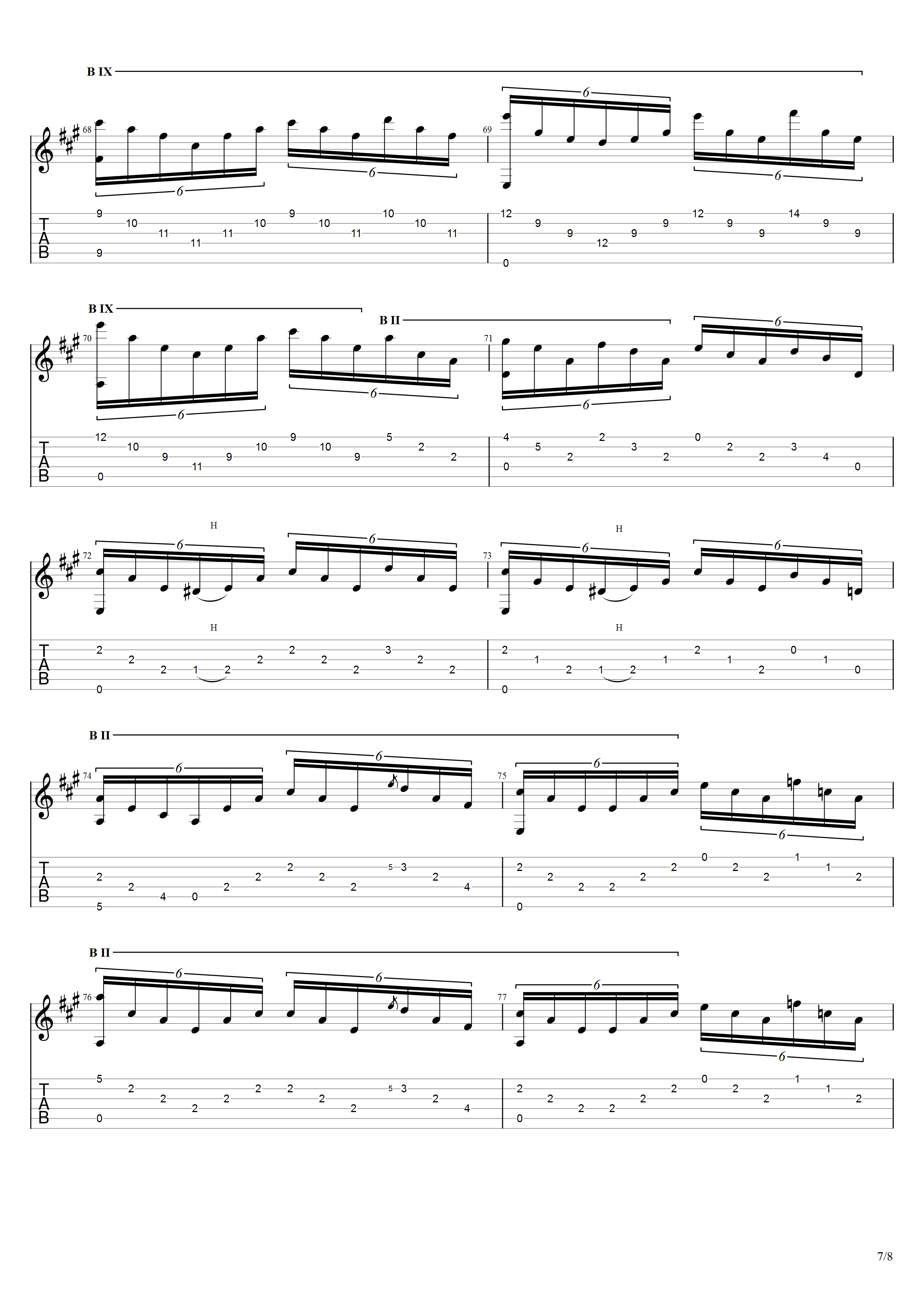 泰勒加《华丽练习曲》吉他谱A调吉他指弹独奏谱