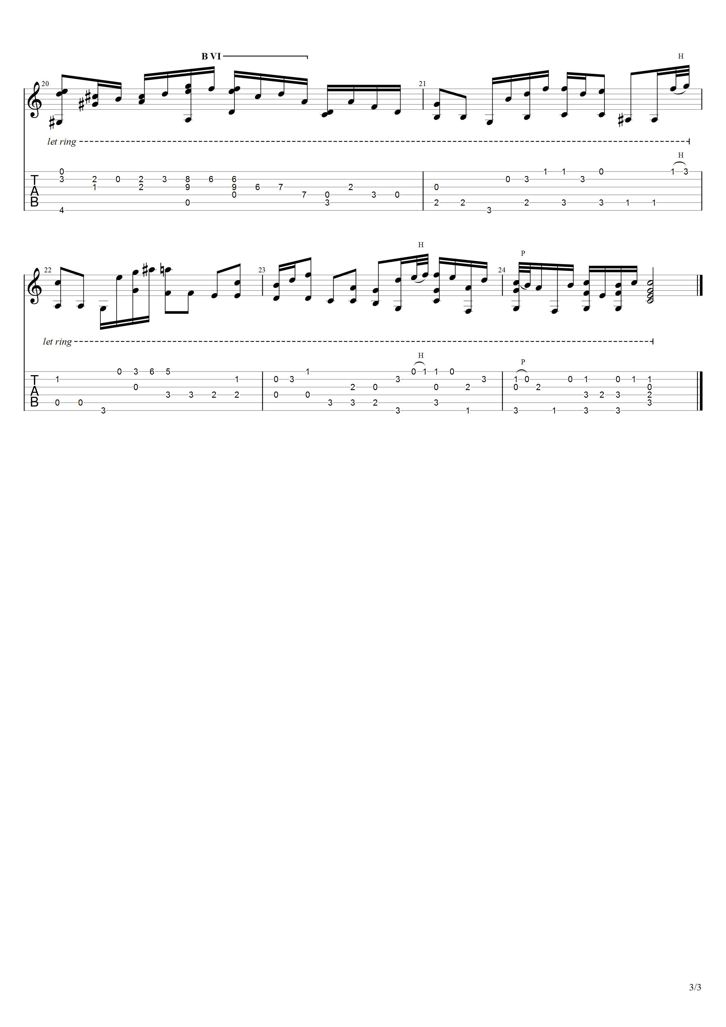 巴赫《G弦上的咏叹调》吉他谱C调吉他指弹独奏谱_考级四级