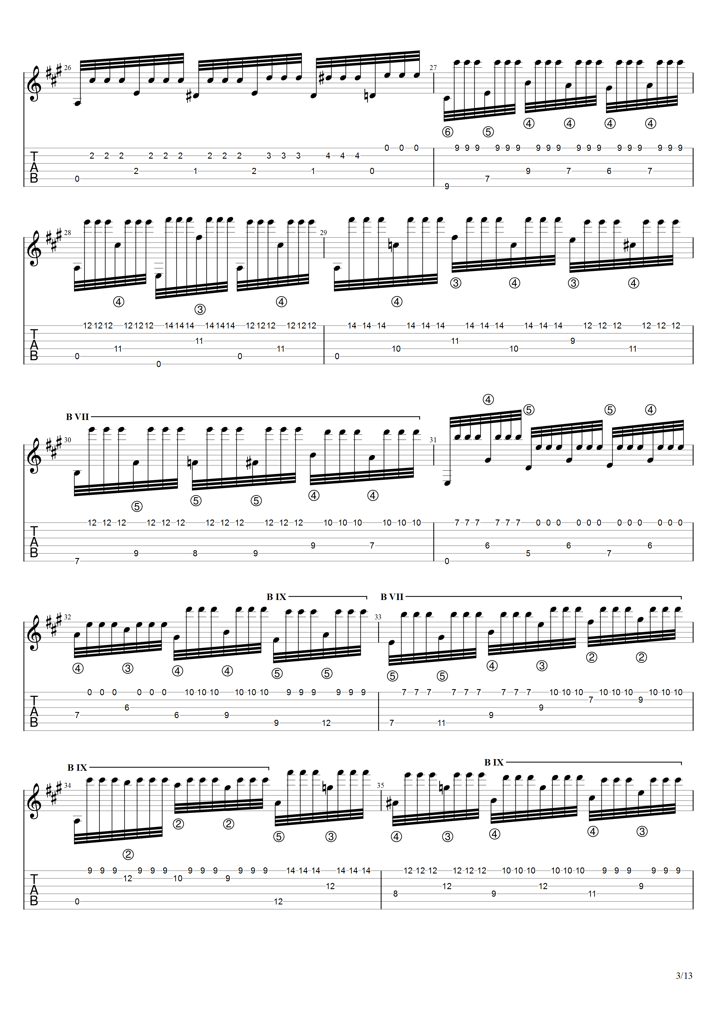 巴里奥斯《沉思》吉他谱C调吉他指弹独奏谱_考级十级