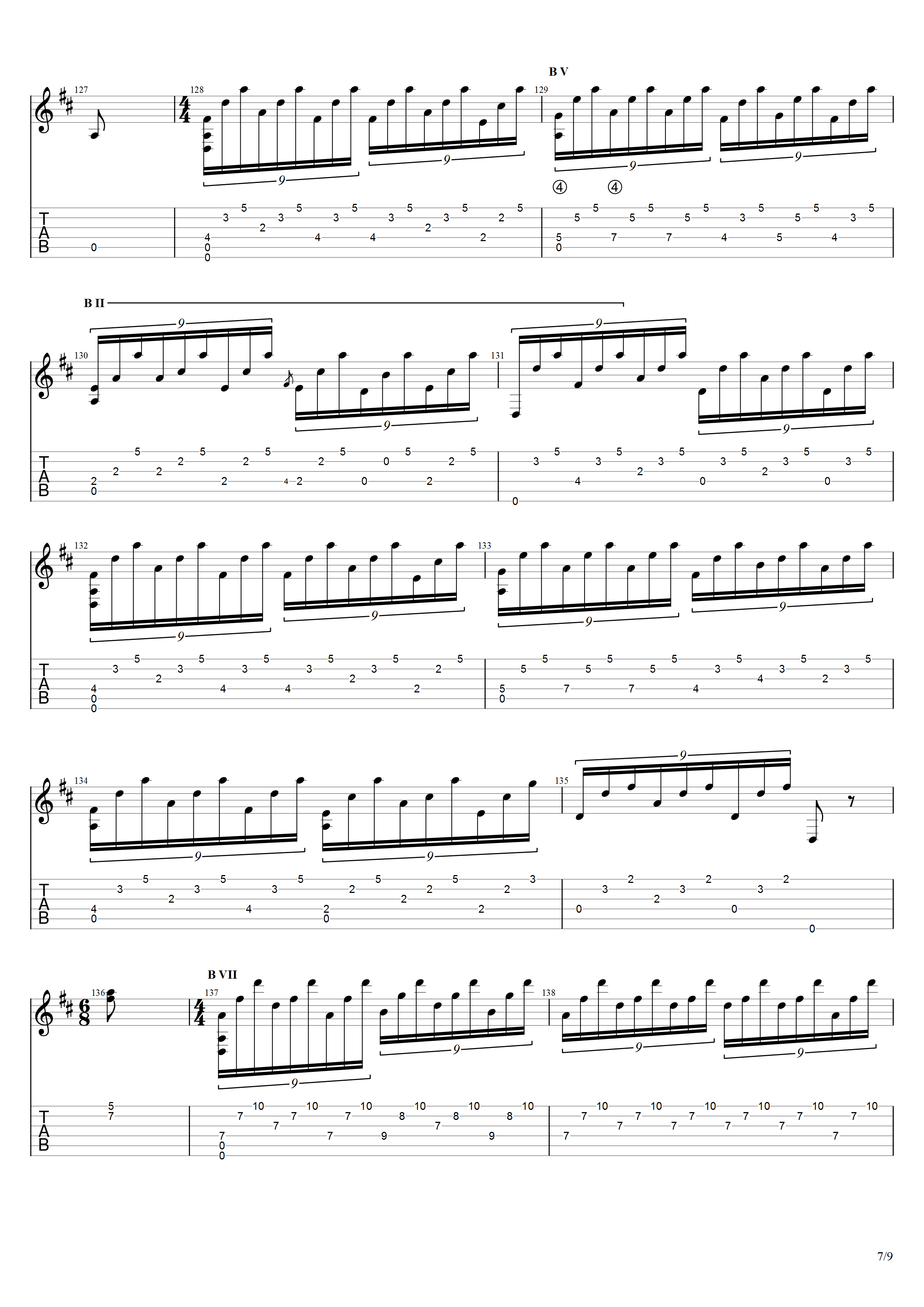 索尔《马可波罗主题与变奏曲》吉他谱D调吉他指弹独奏谱_考级八级