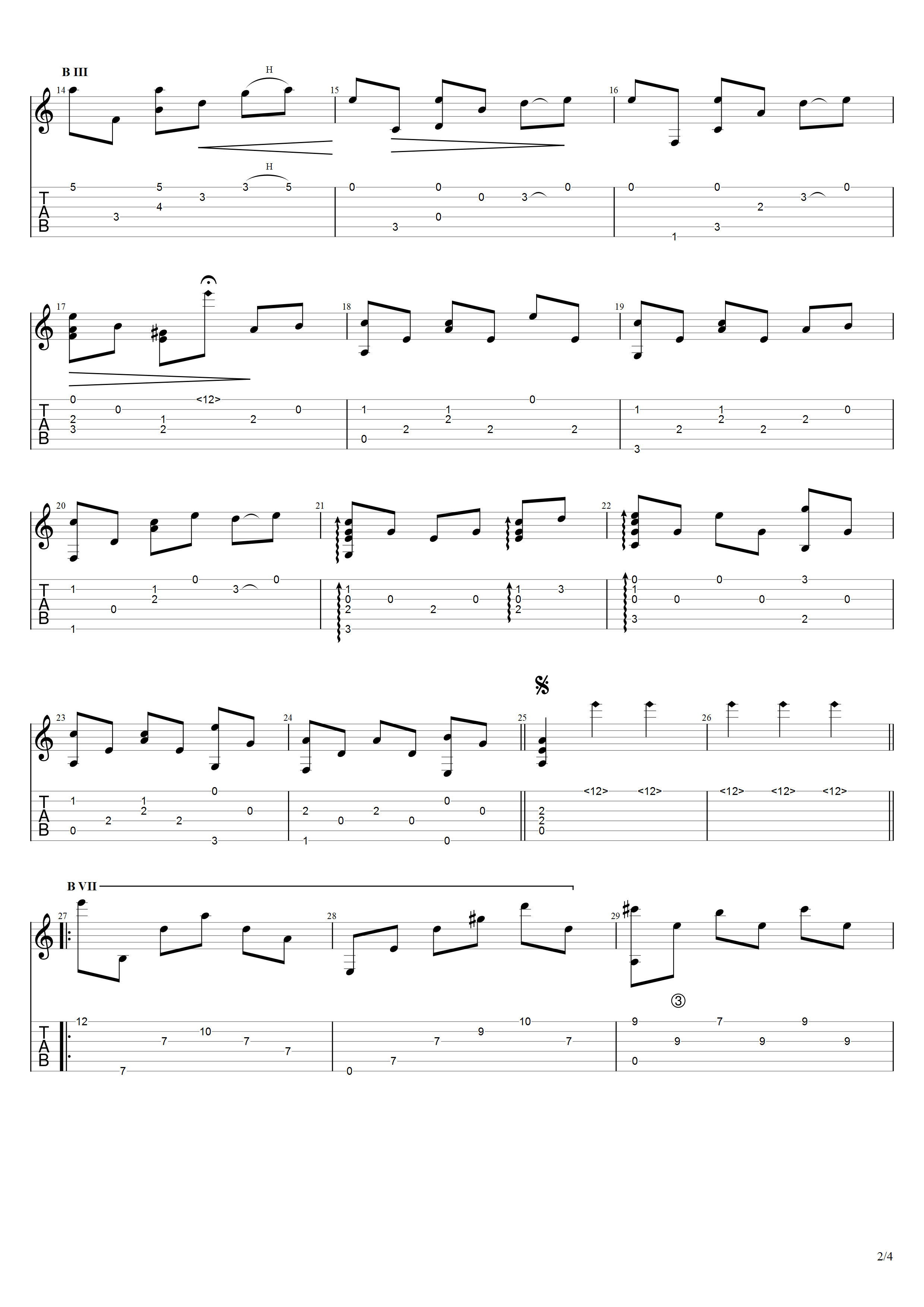 布劳沃《十一月的某一天》吉他谱C调吉他指弹独奏谱_考级五级