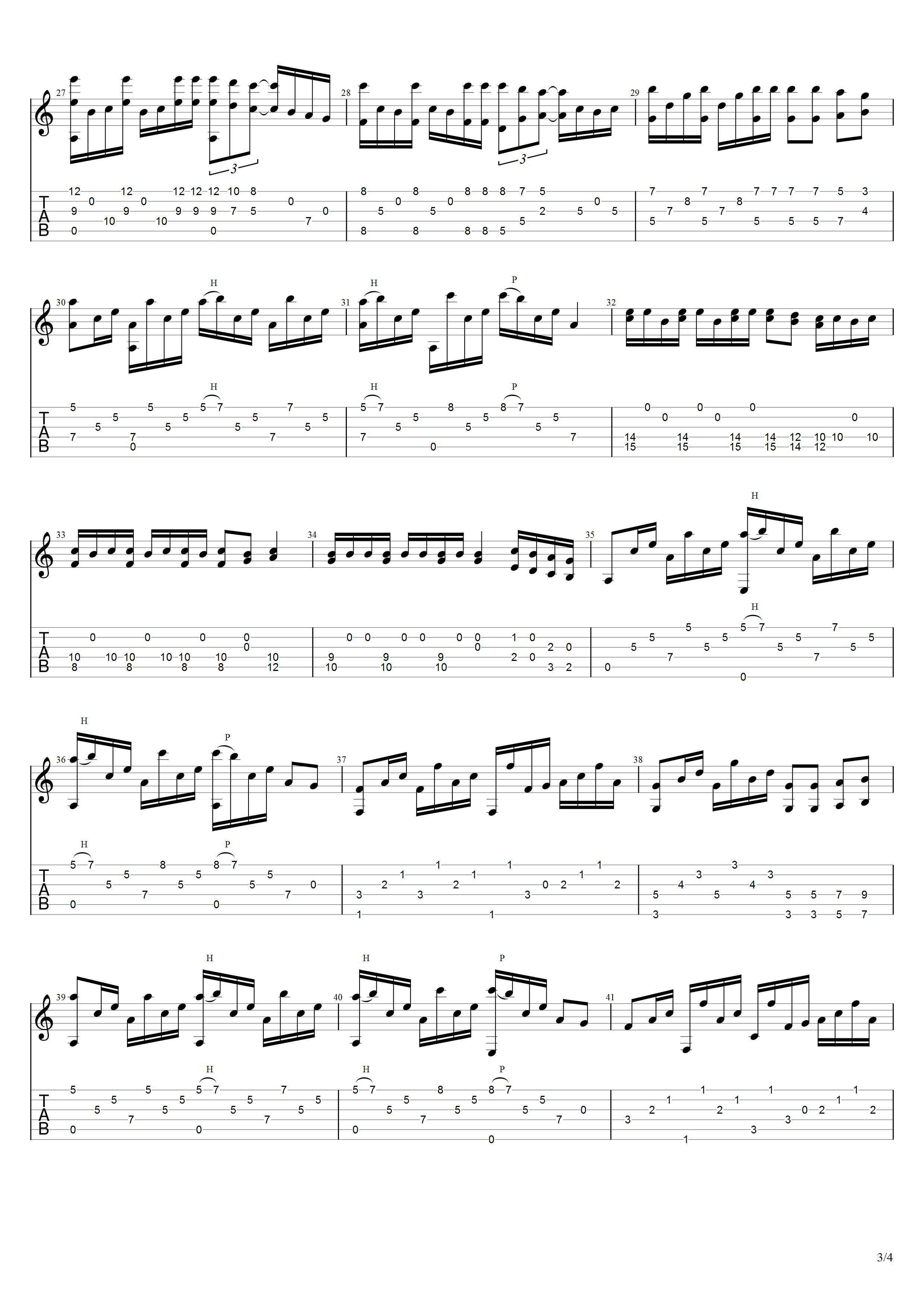 Aguilar《孩子》吉他谱C调吉他指弹独奏谱_考级五级