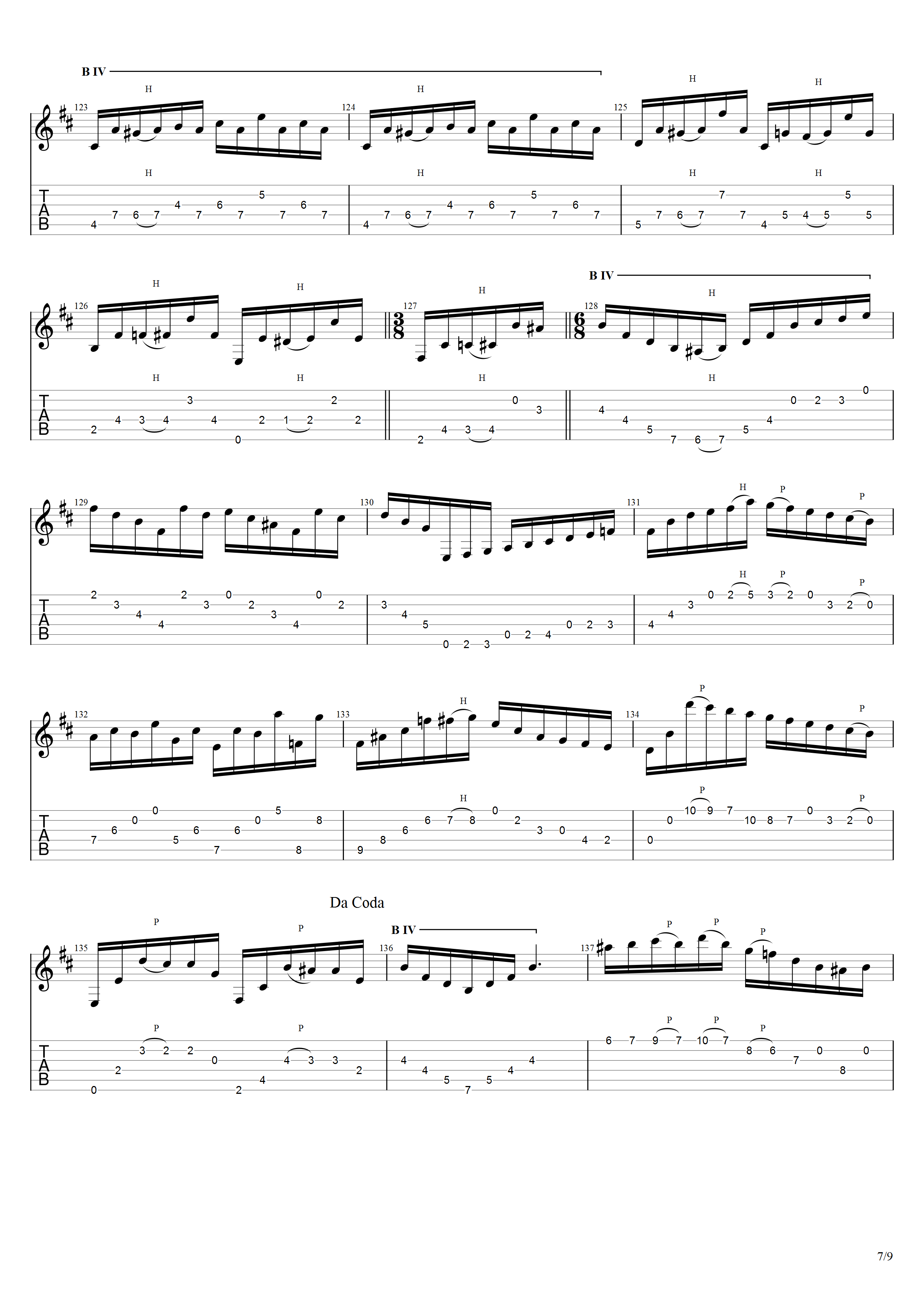 巴里奥斯《大圣堂》吉他谱D调吉他指弹独奏谱